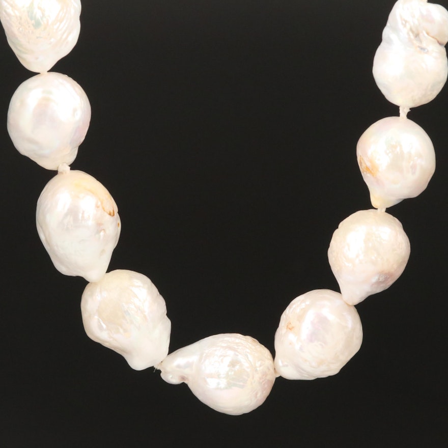 Baroque Pearl Necklace with 14K Diamond Accented Clasp