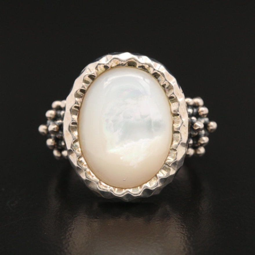 Michael Dawkins Textured Sterling Silver Mother of Pearl Ring