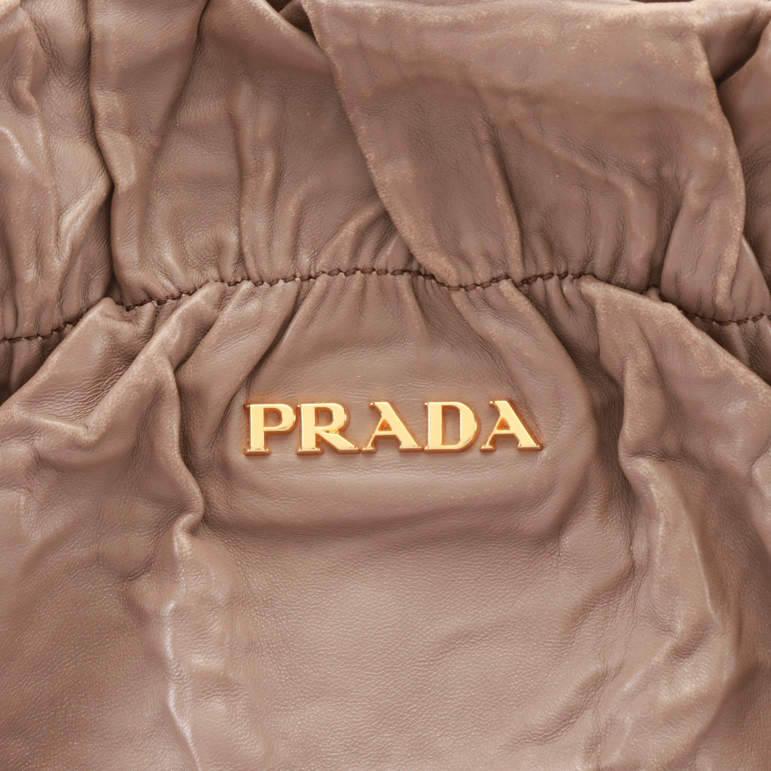 Prada Nappa Bow Shoulder Tote in Taupe Antique Nappa Leather