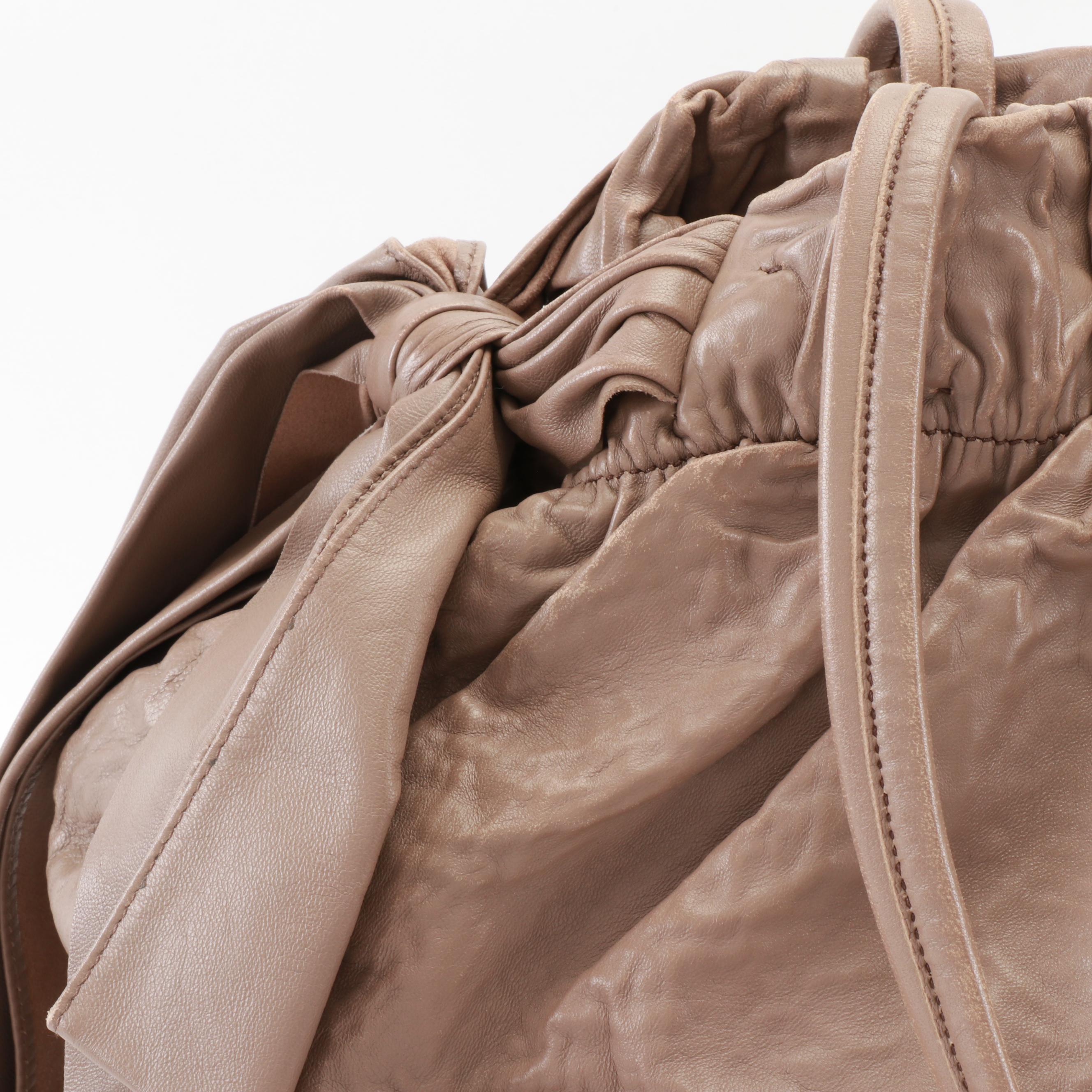 Prada Nappa Bow Shoulder Tote in Taupe Antique Nappa Leather