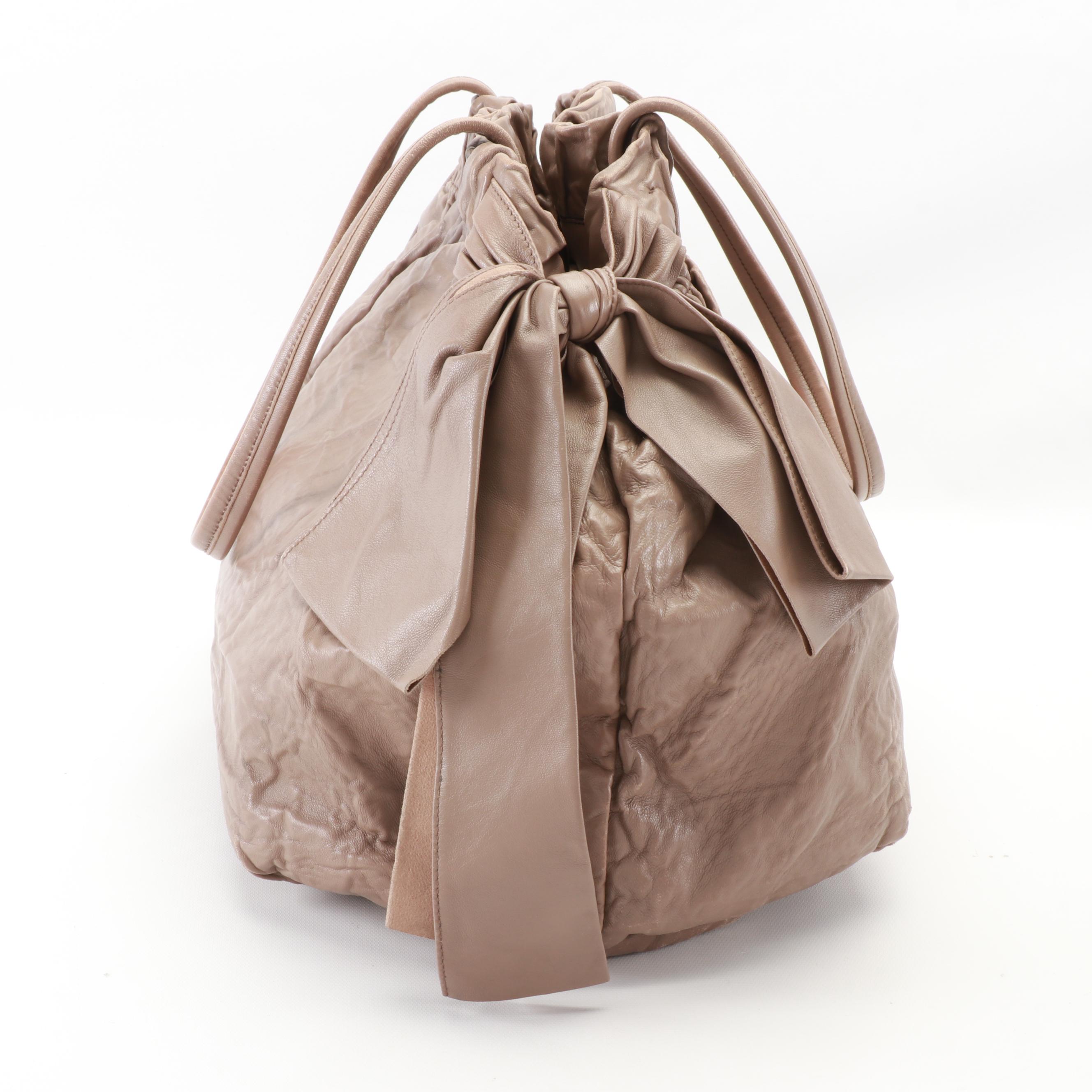 Prada Nappa Bow Shoulder Tote in Taupe Antique Nappa Leather