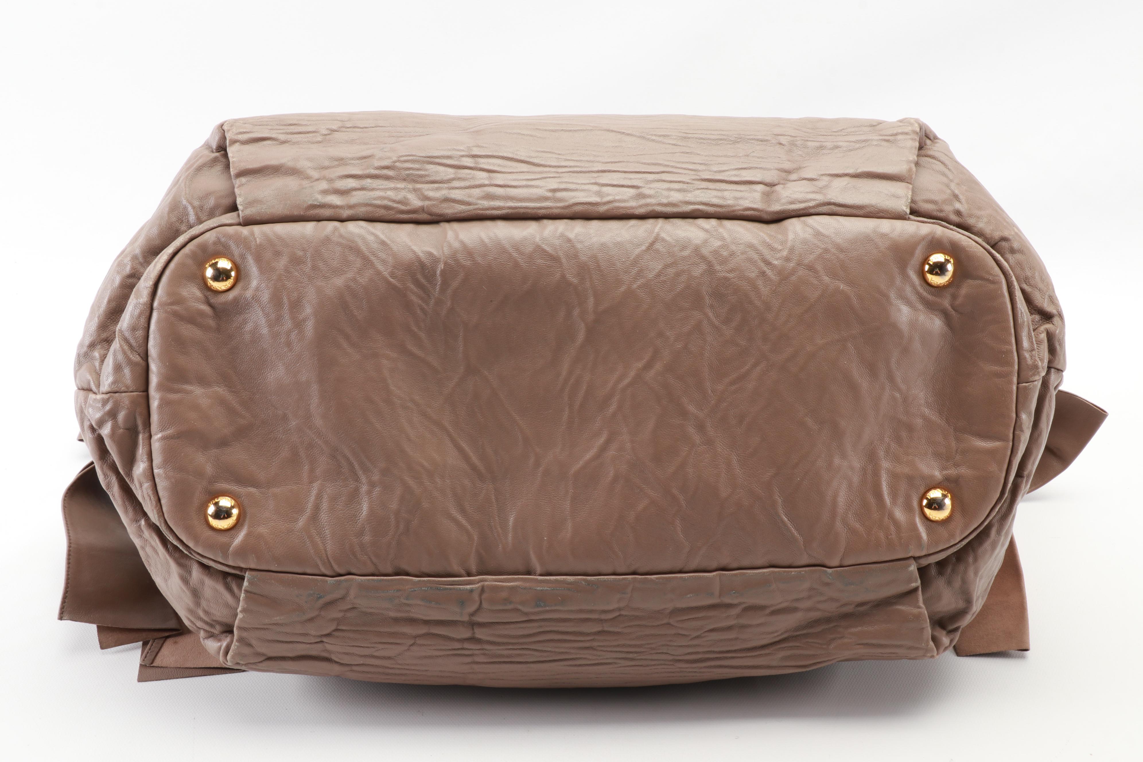 Prada Nappa Bow Shoulder Tote in Taupe Antique Nappa Leather