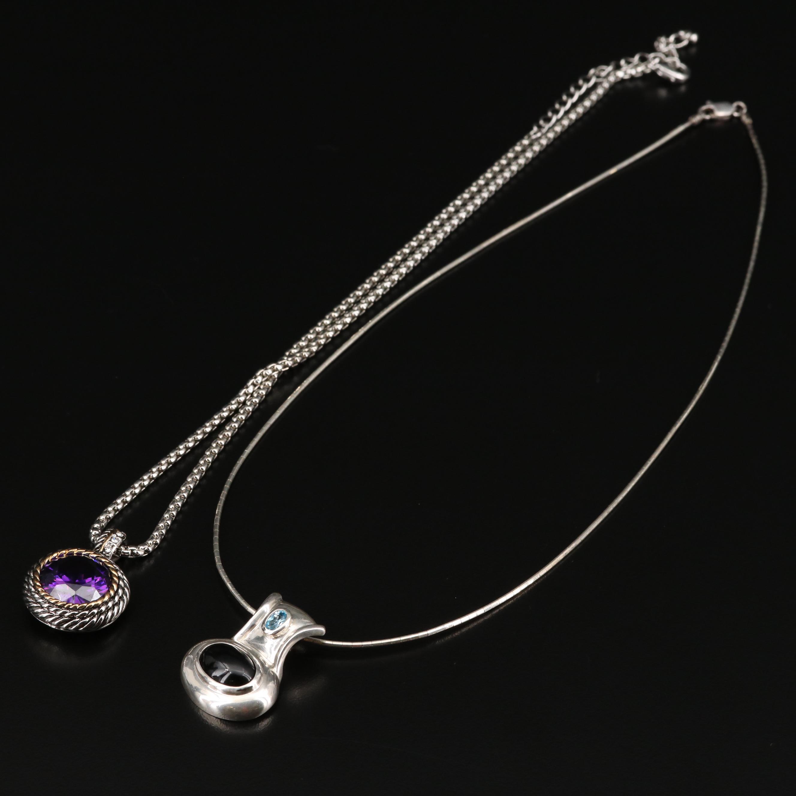 Collection of Sterling Silver Necklaces Including Cross and Dragonfly Pendants