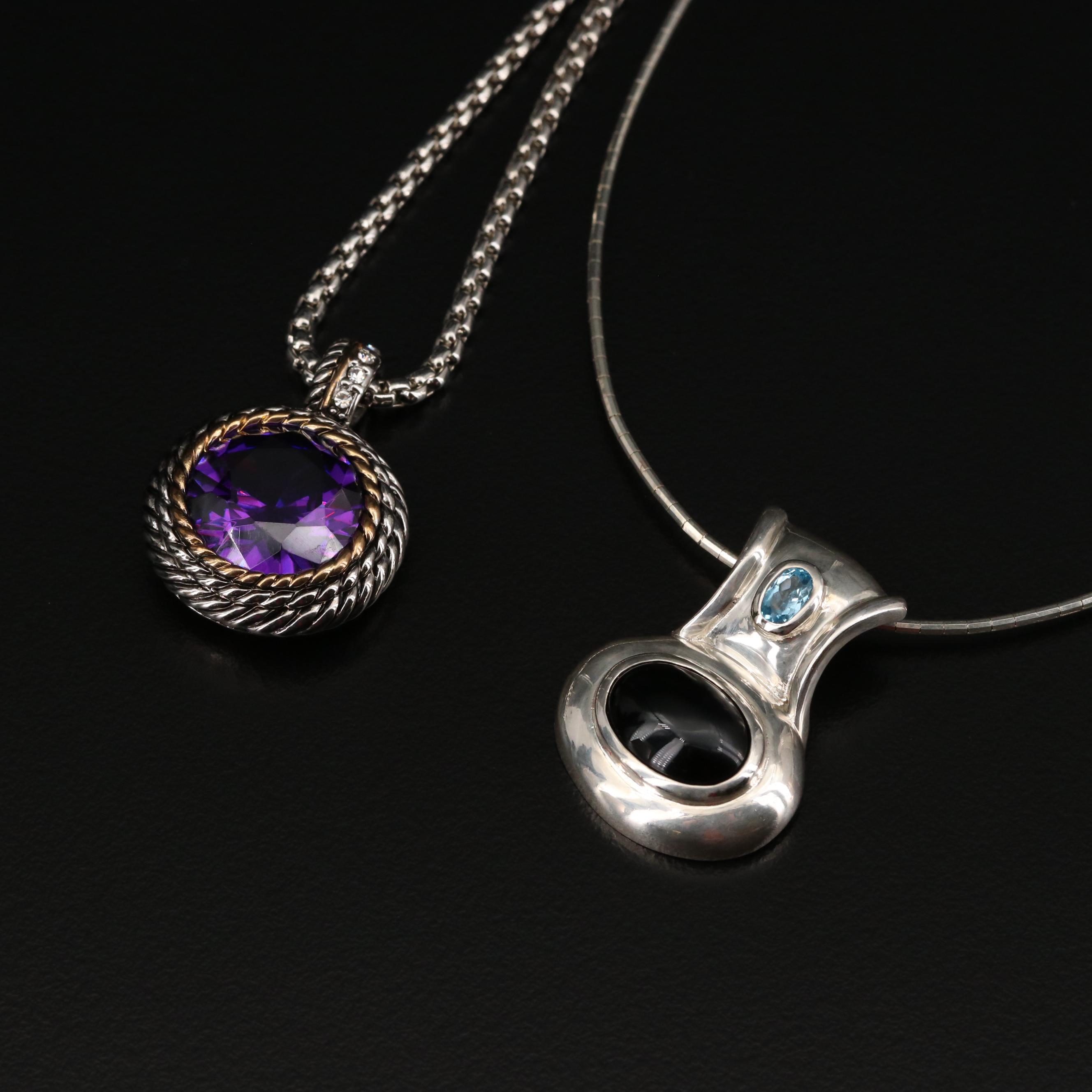 Collection of Sterling Silver Necklaces Including Cross and Dragonfly Pendants