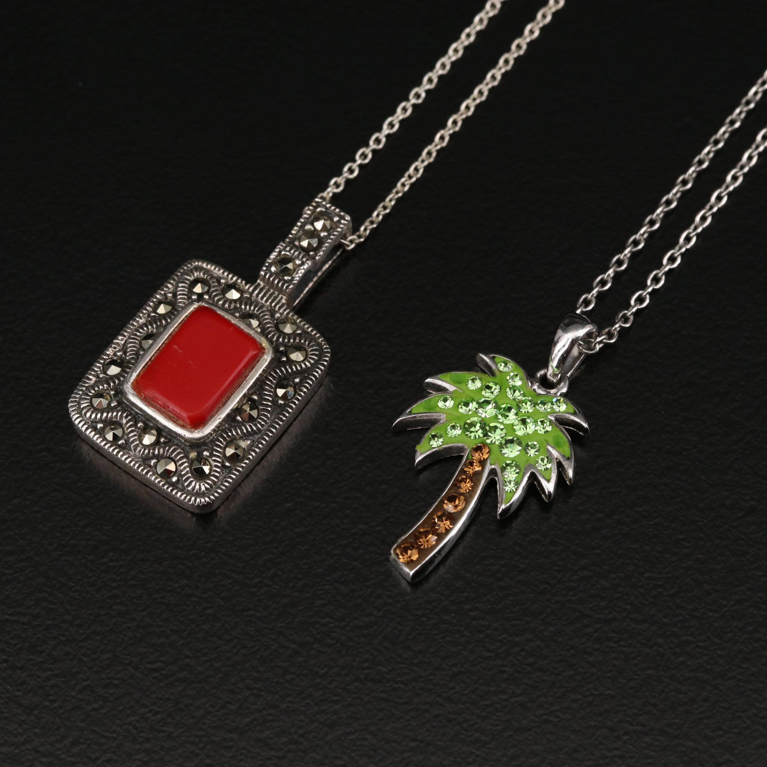 Collection of Sterling Silver Necklaces Including Cross and Dragonfly Pendants