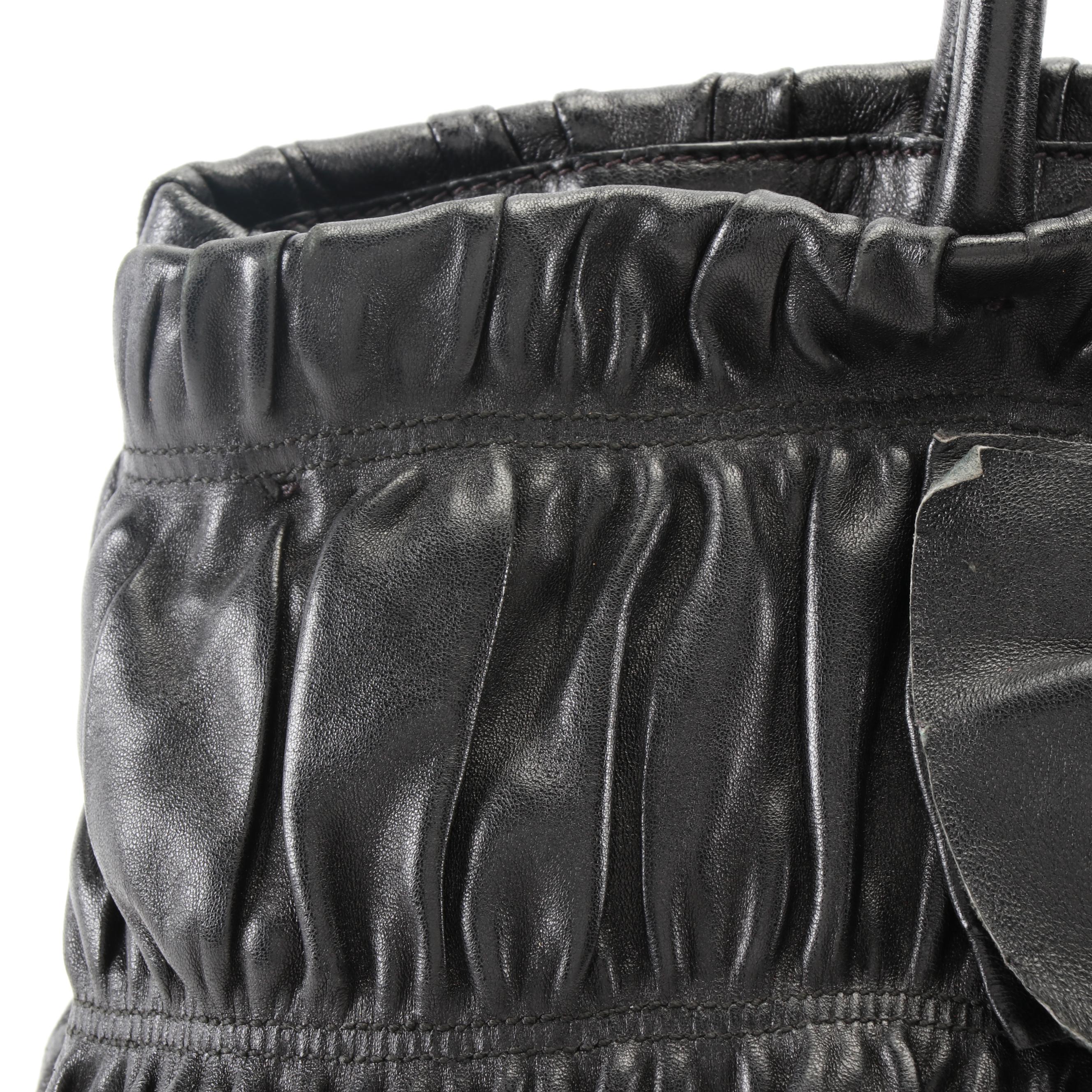 Prada Black Nappa Gaufre Leather Satchel with Bow
