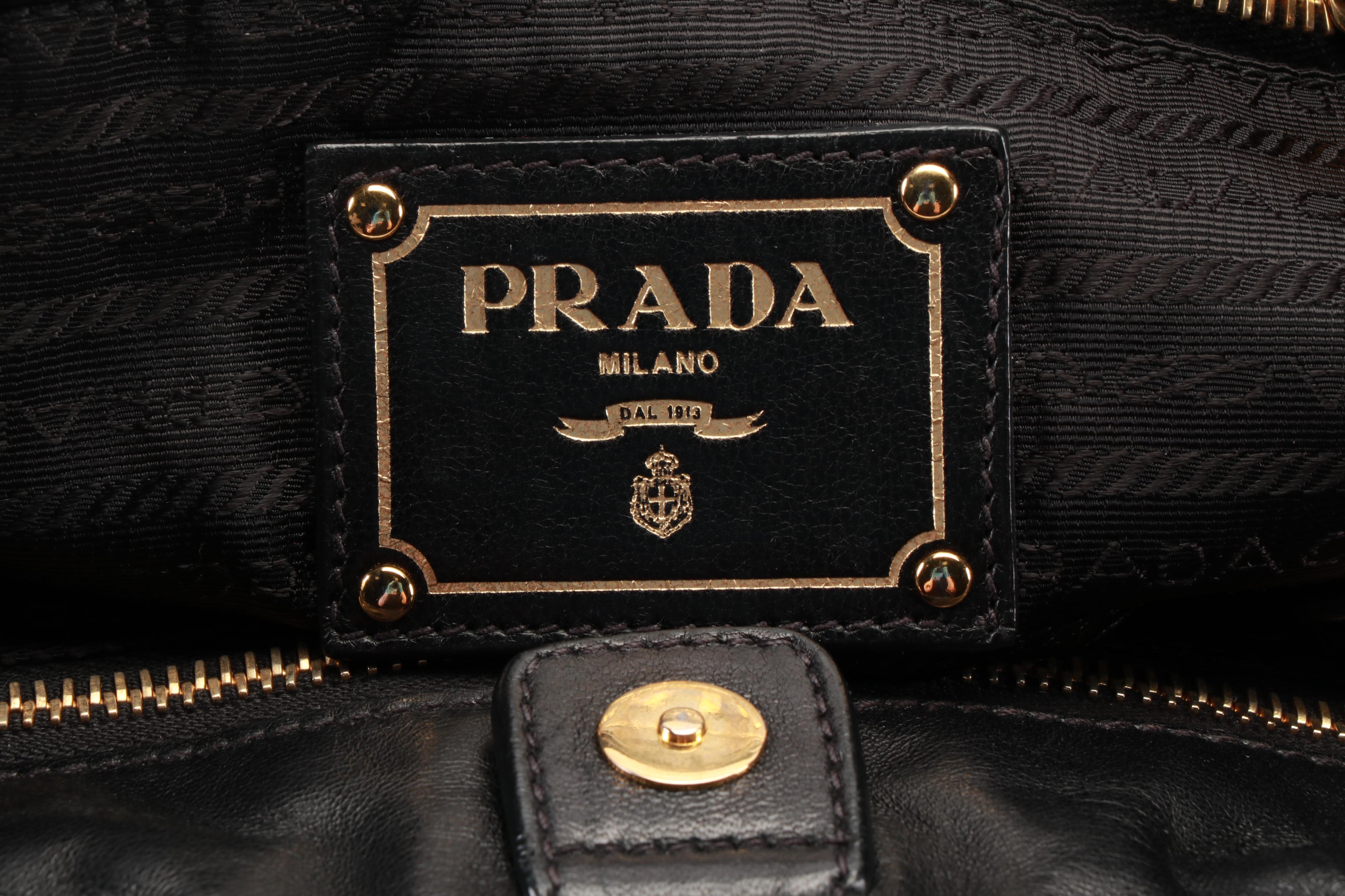 Prada Black Nappa Gaufre Leather Satchel with Bow