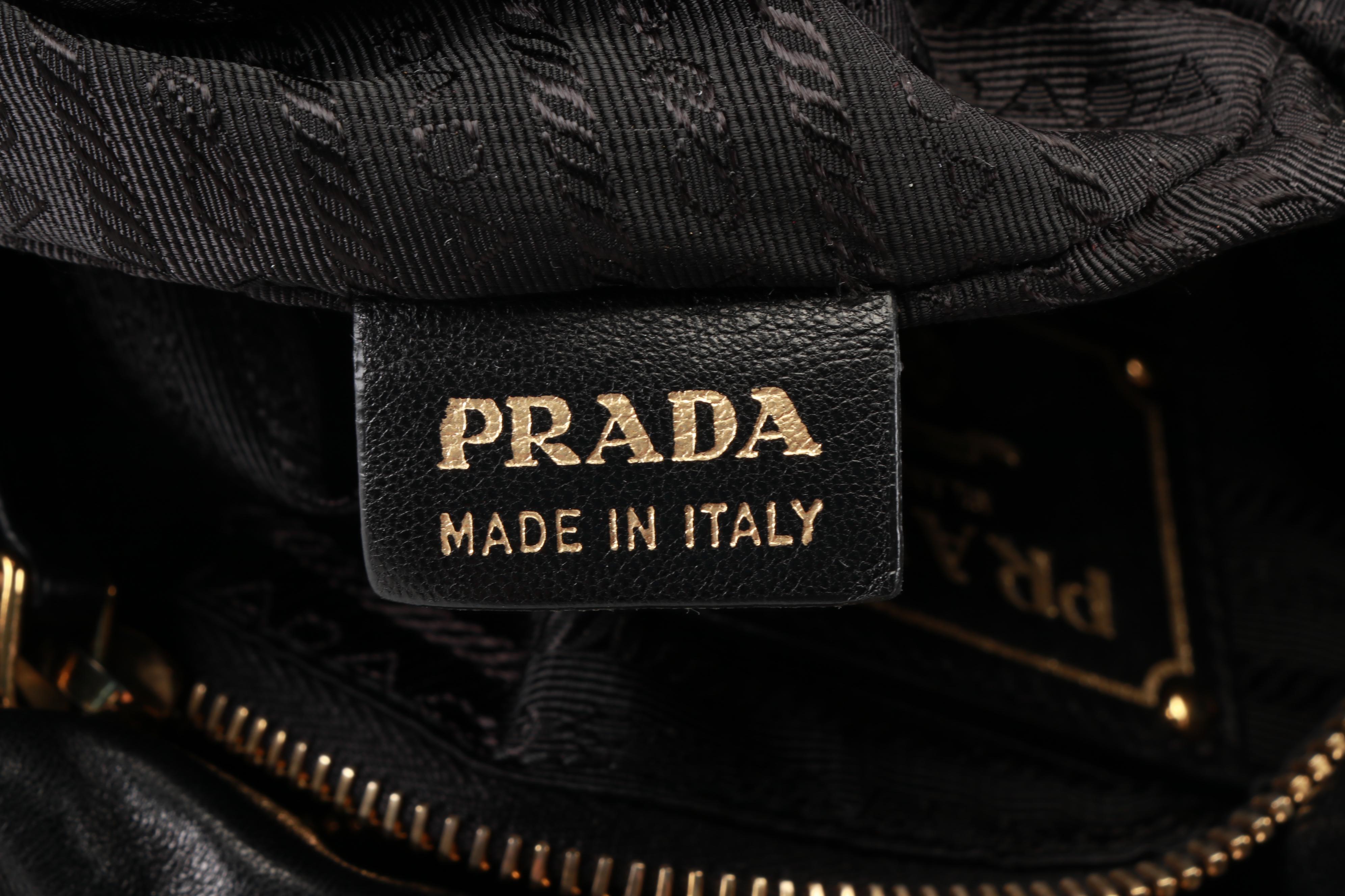 Prada Black Nappa Gaufre Leather Satchel with Bow