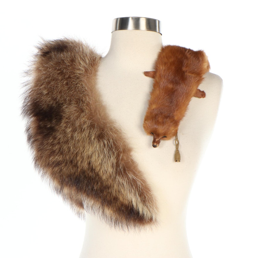 Marten Pelt Collar and Raccoon Fur Stole