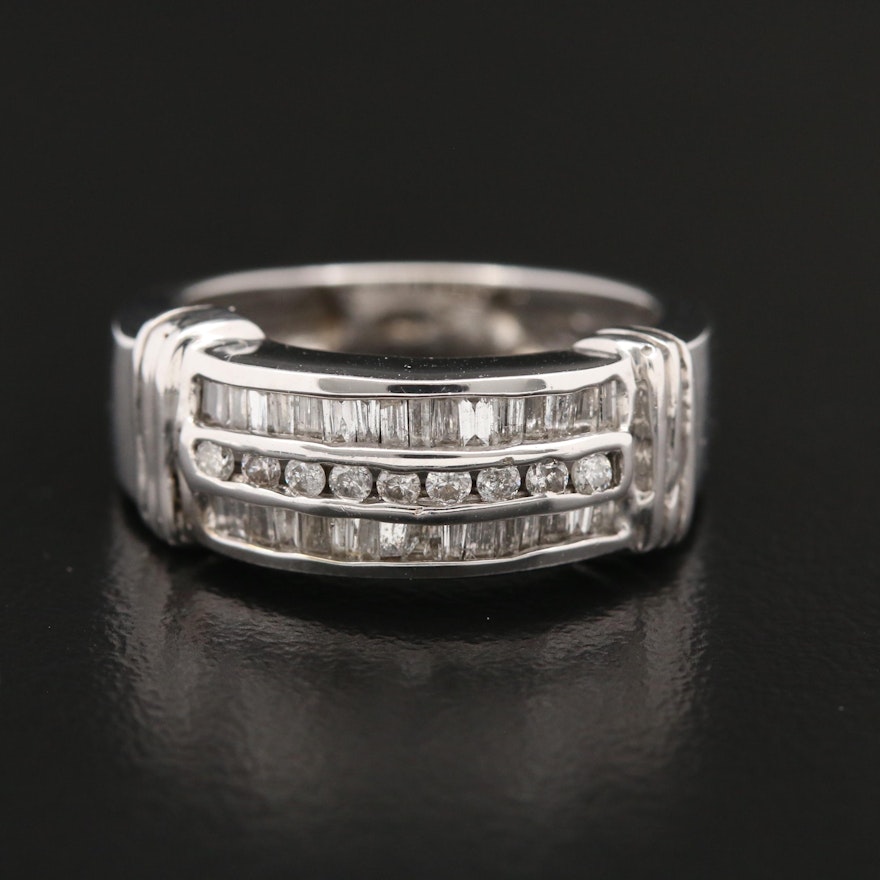 14K Gold Diamond Triple-Row Channel Ring