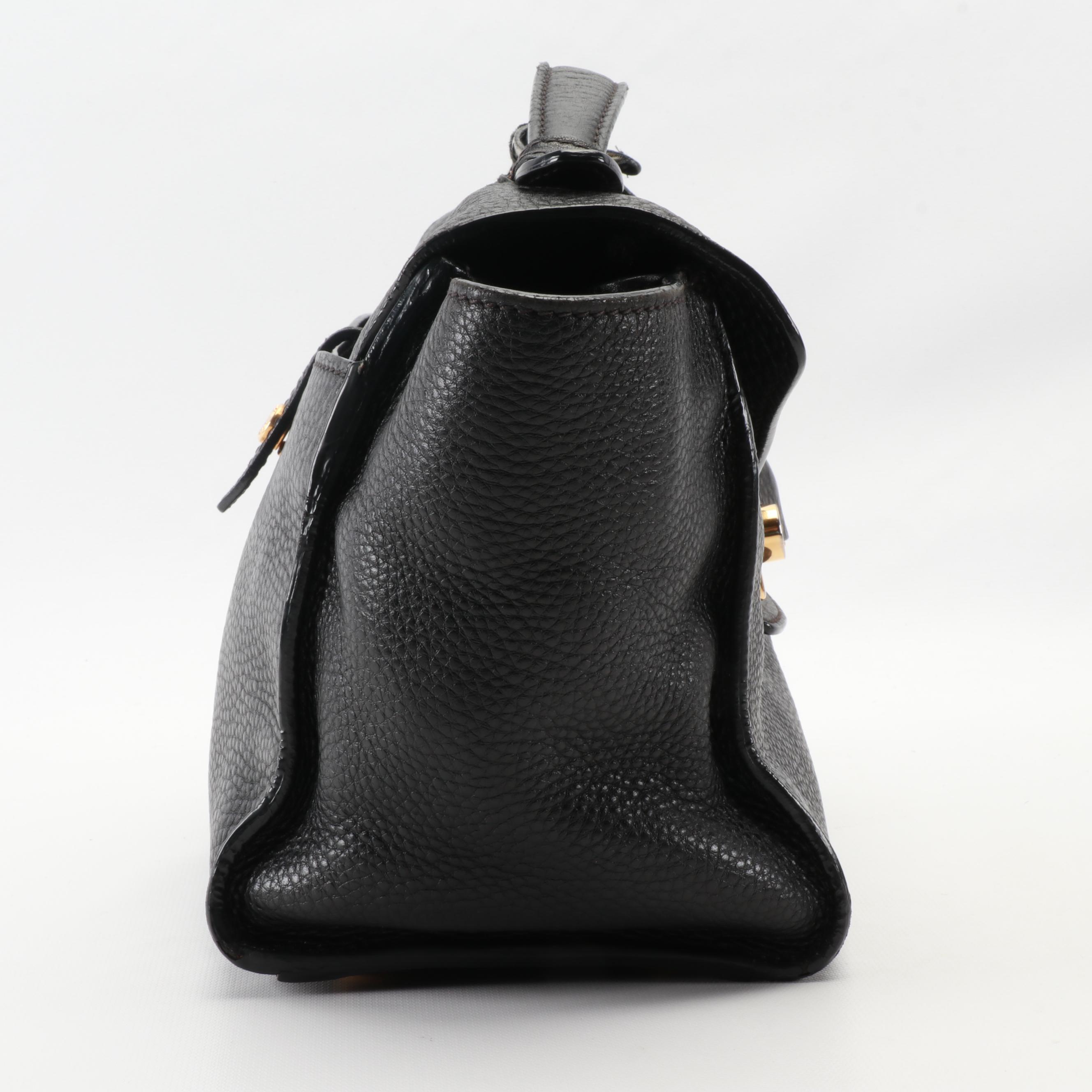 Prada Black Vitello Daino Pebbled Leather Push Lock Two-Way Satchel Bag