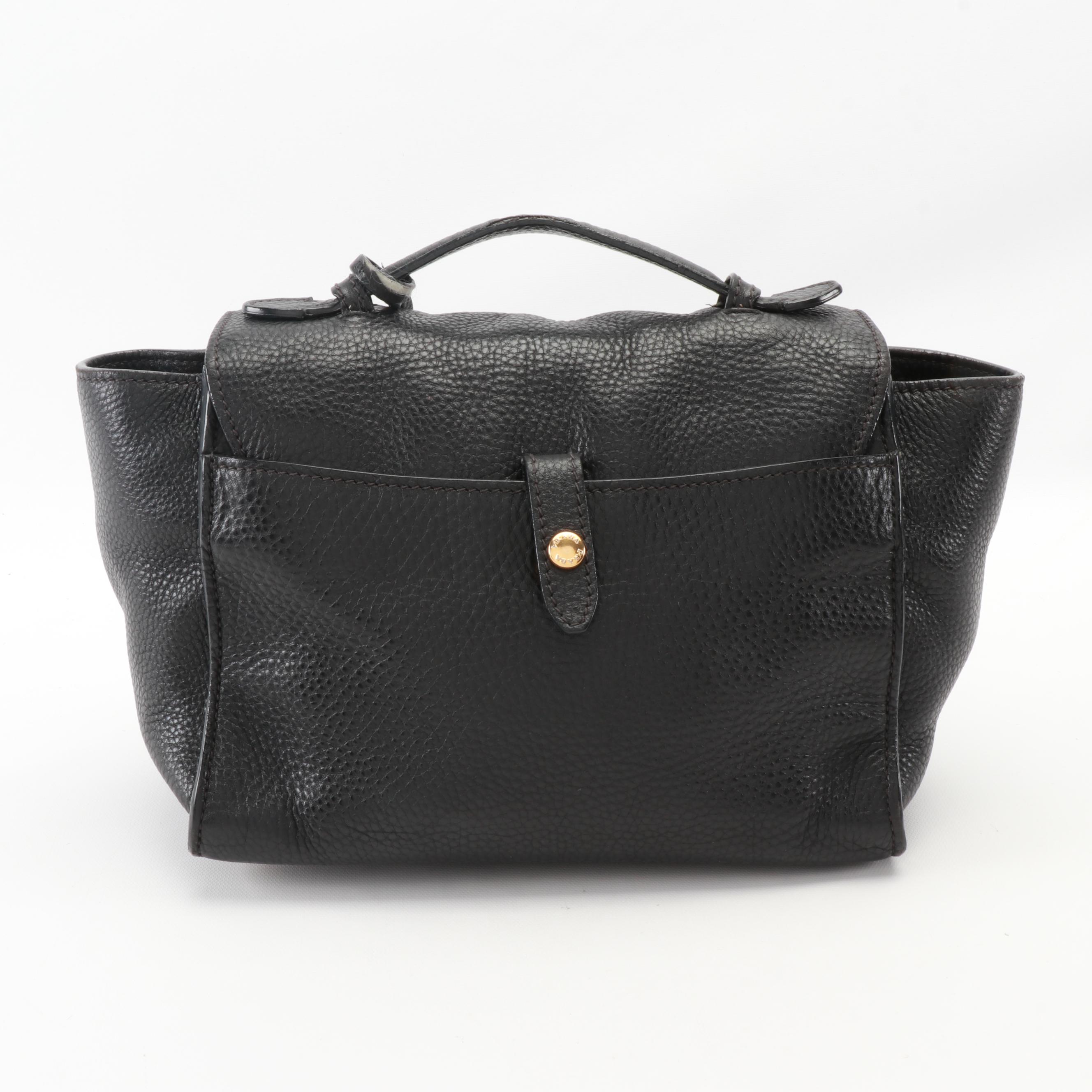 Prada Black Vitello Daino Pebbled Leather Push Lock Two-Way Satchel Bag