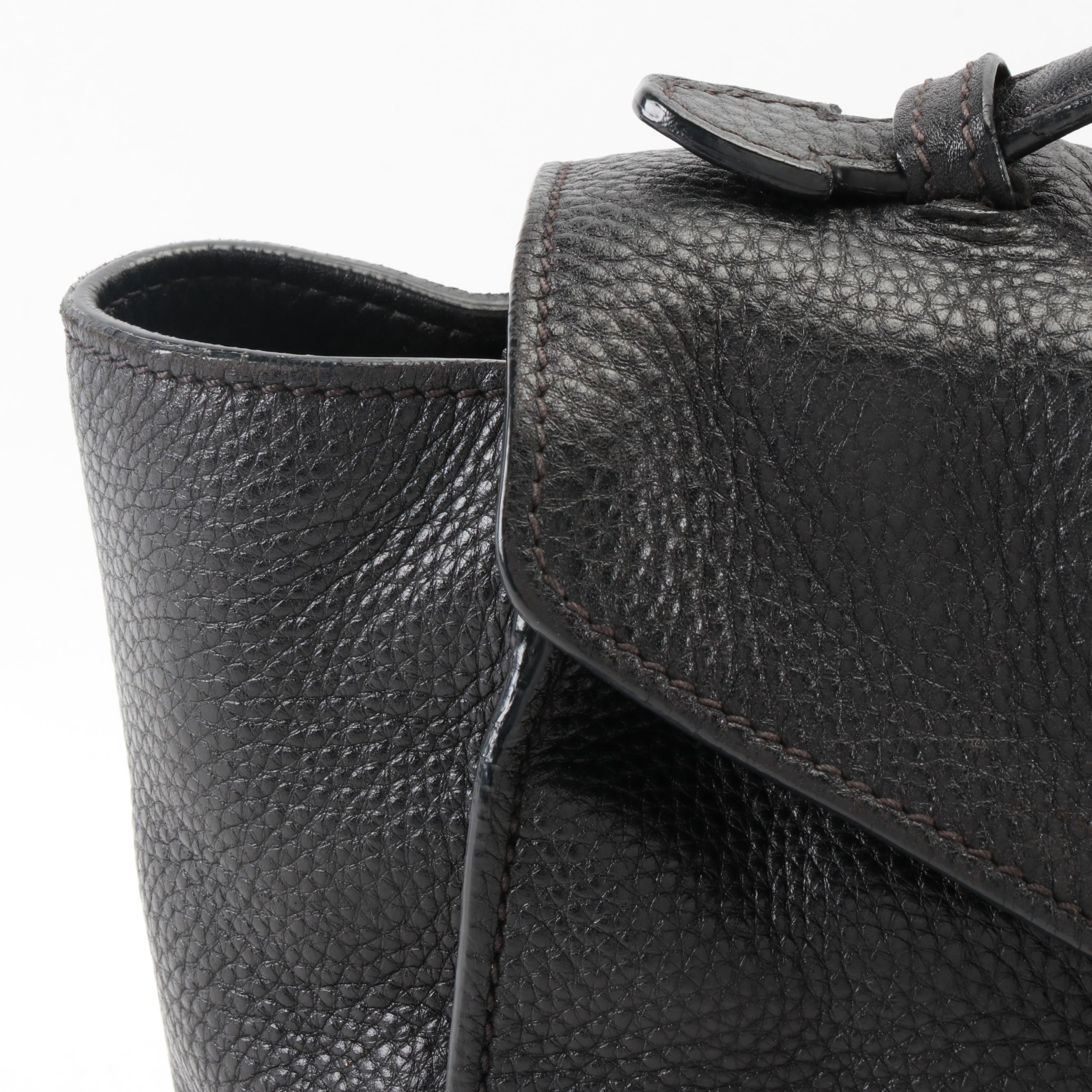 Prada Black Vitello Daino Pebbled Leather Push Lock Two-Way Satchel Bag