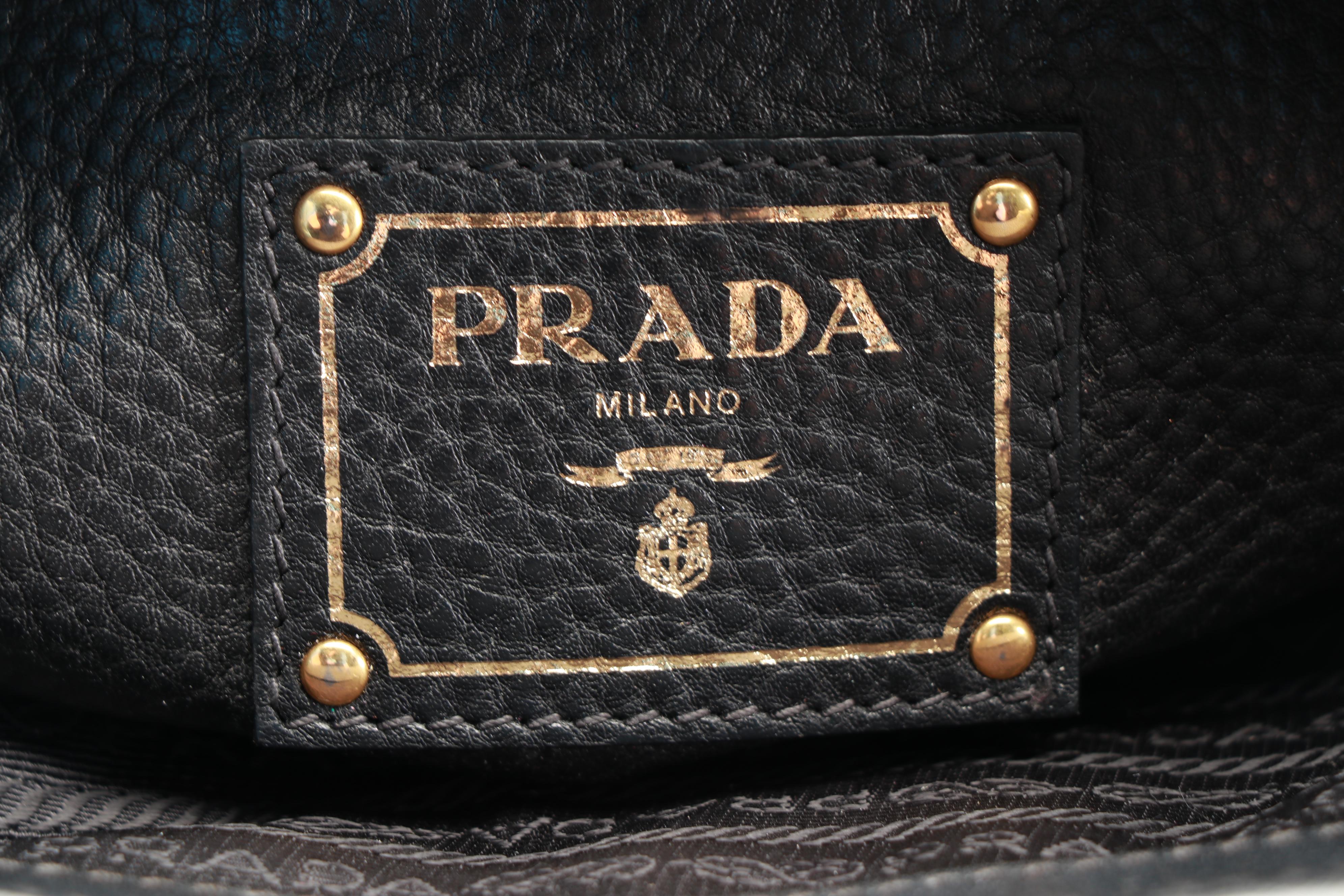 Prada Black Vitello Daino Pebbled Leather Push Lock Two-Way Satchel Bag