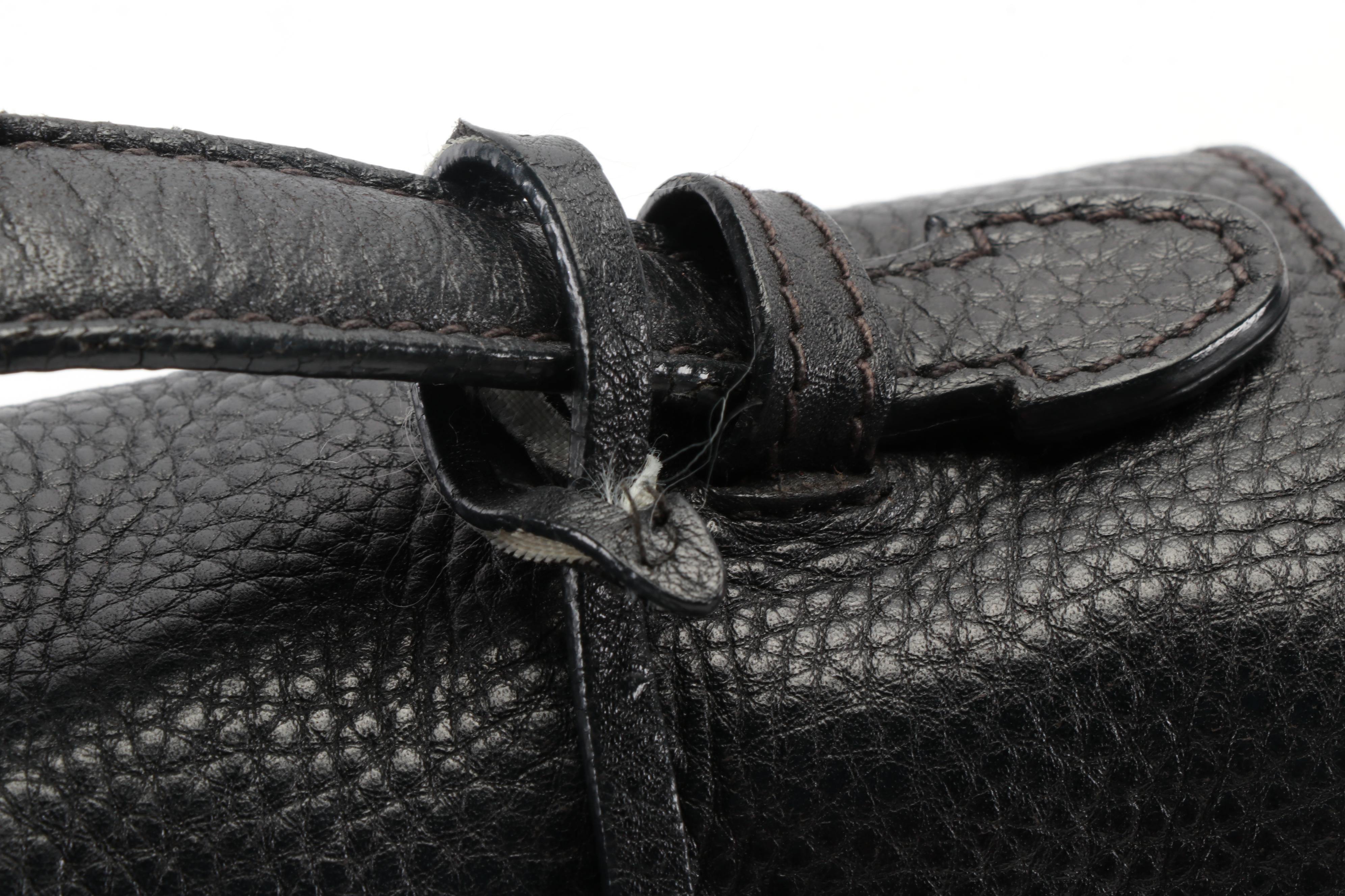 Prada Black Vitello Daino Pebbled Leather Push Lock Two-Way Satchel Bag