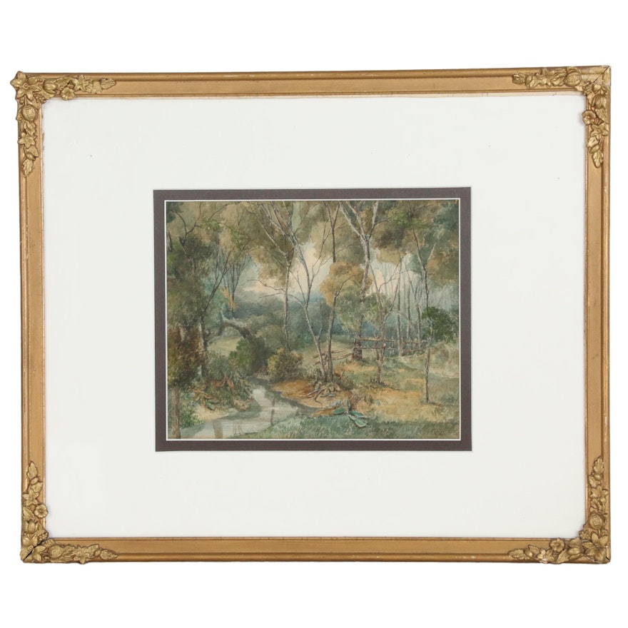 K.C. Landscape Watercolor Painting, Early 20th Century