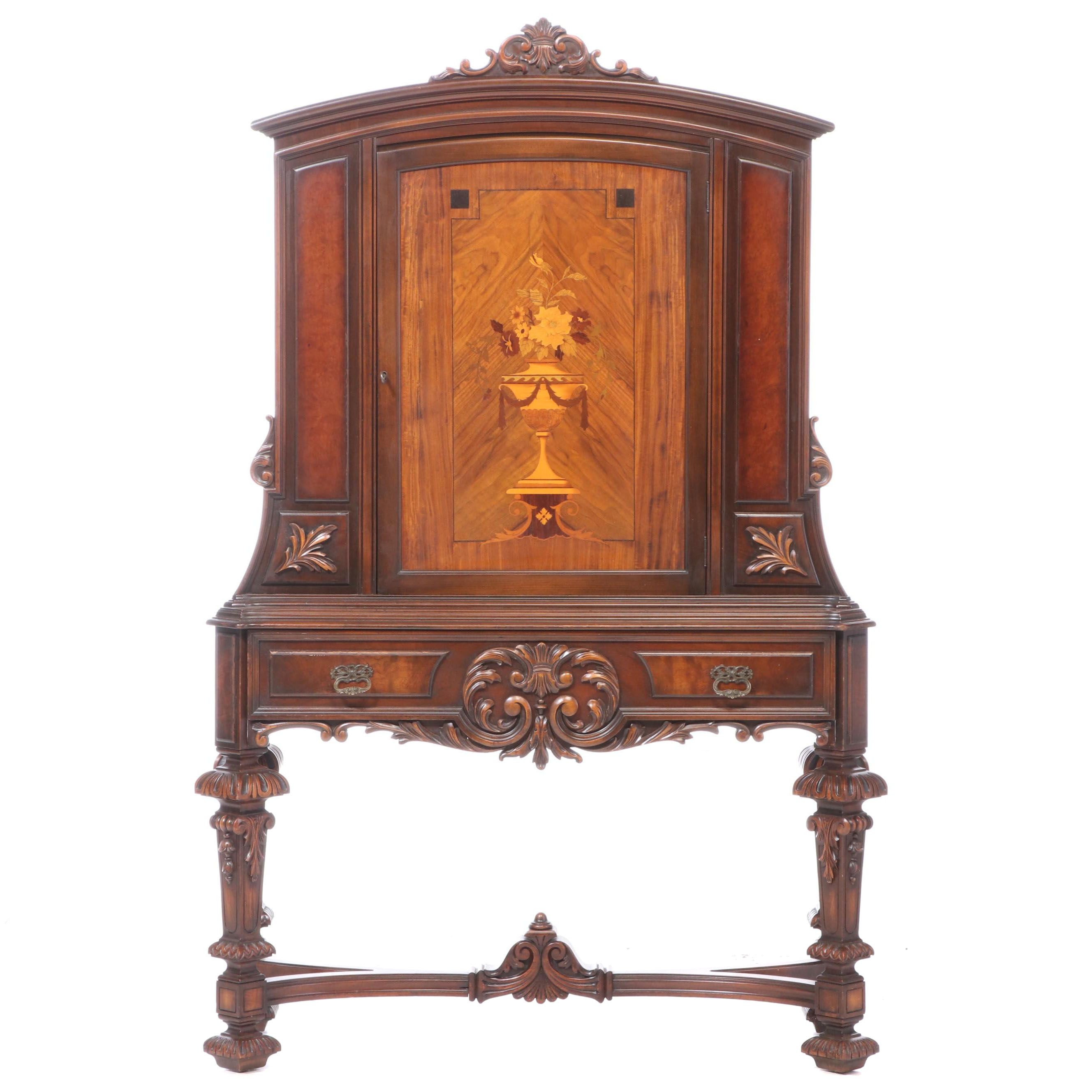 Rockford Furniture Co. Baroque Style Walnut and Marquetry China Cabinet-on-Stand