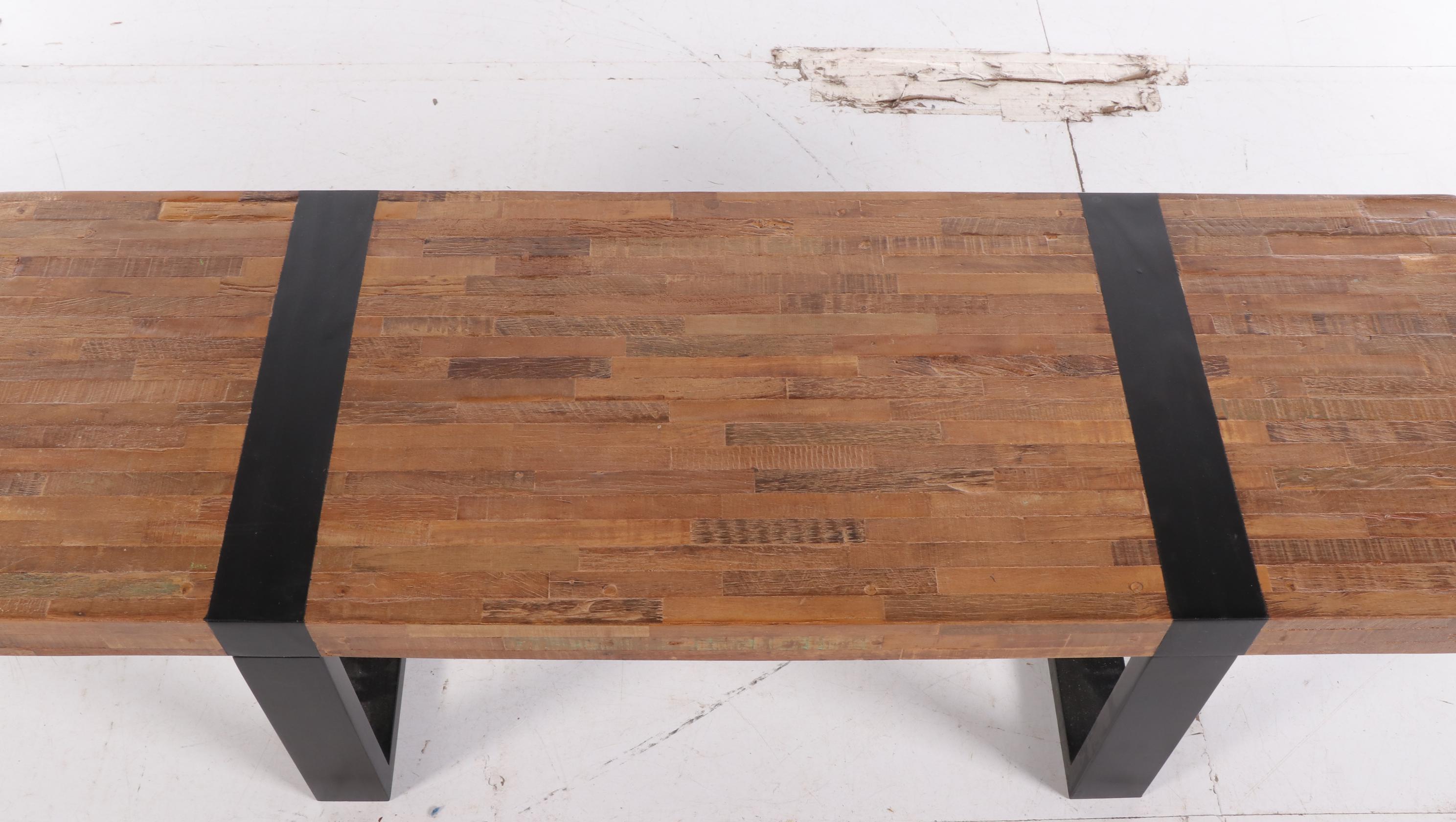 Crate & Barrel "Seguro" Reclaimed Peroba Wood and Parcel-Ebonized Coffee Table