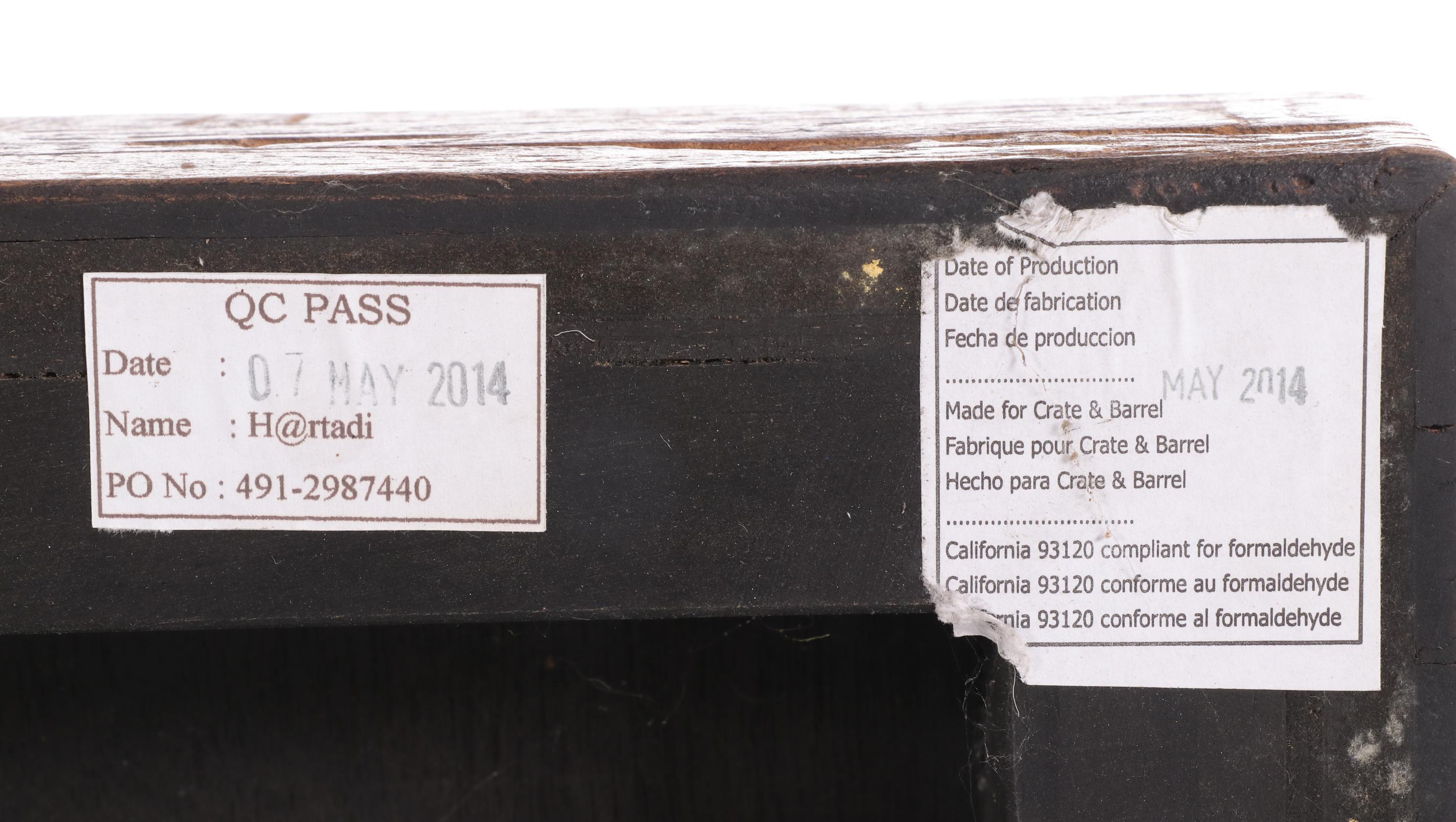 Crate & Barrel "Seguro" Reclaimed Peroba Wood and Parcel-Ebonized Coffee Table