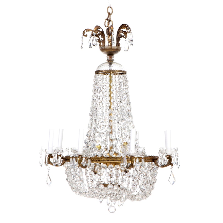 Empire Style Gilt Metal and Crystal "Sac à Perles" Chandelier