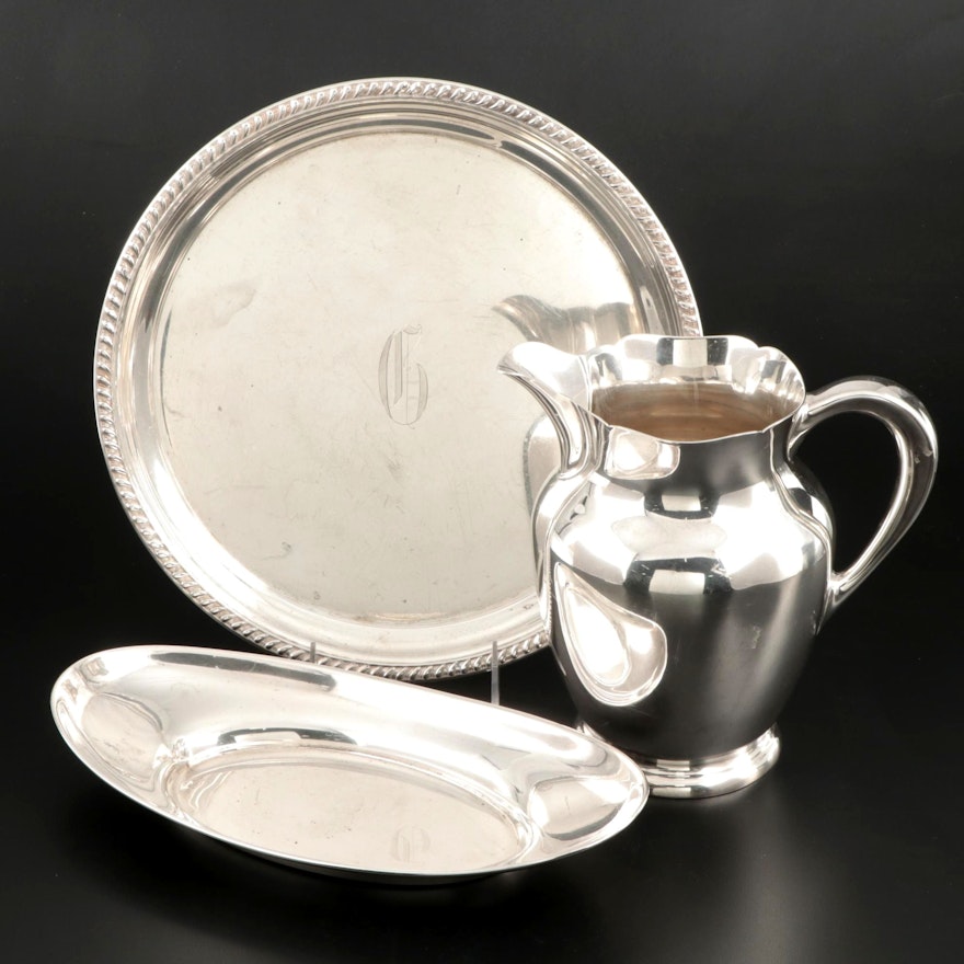 S. Kirk & Son Sterling Silver Pitcher with Other Sterling Silver Serving Trays