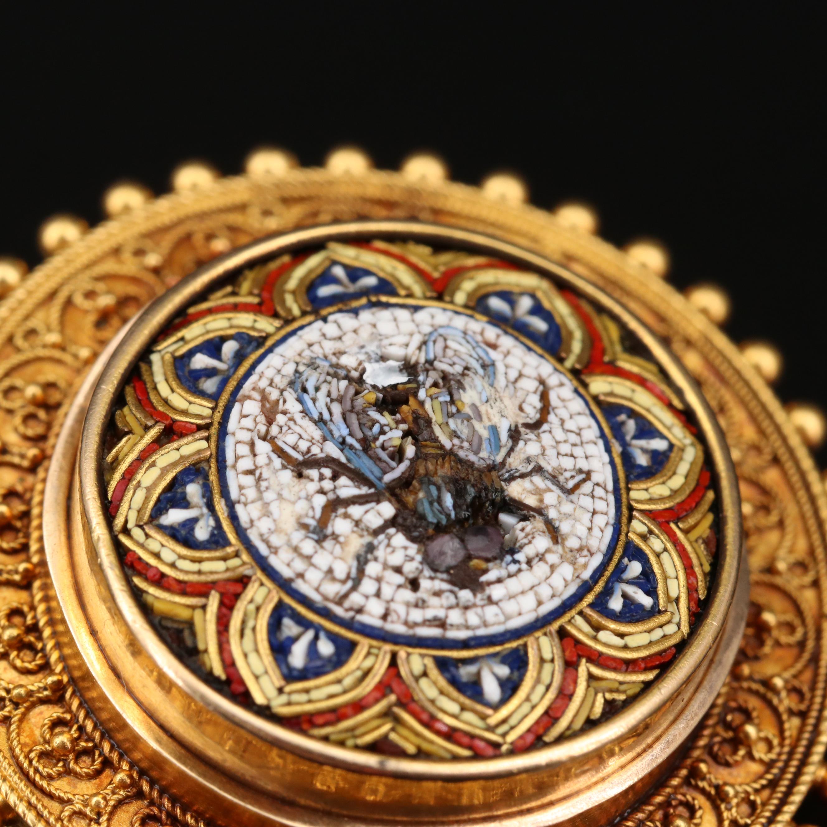 Circa 1870 Etruscan Revial 18K Micromosaic Bee Brooch