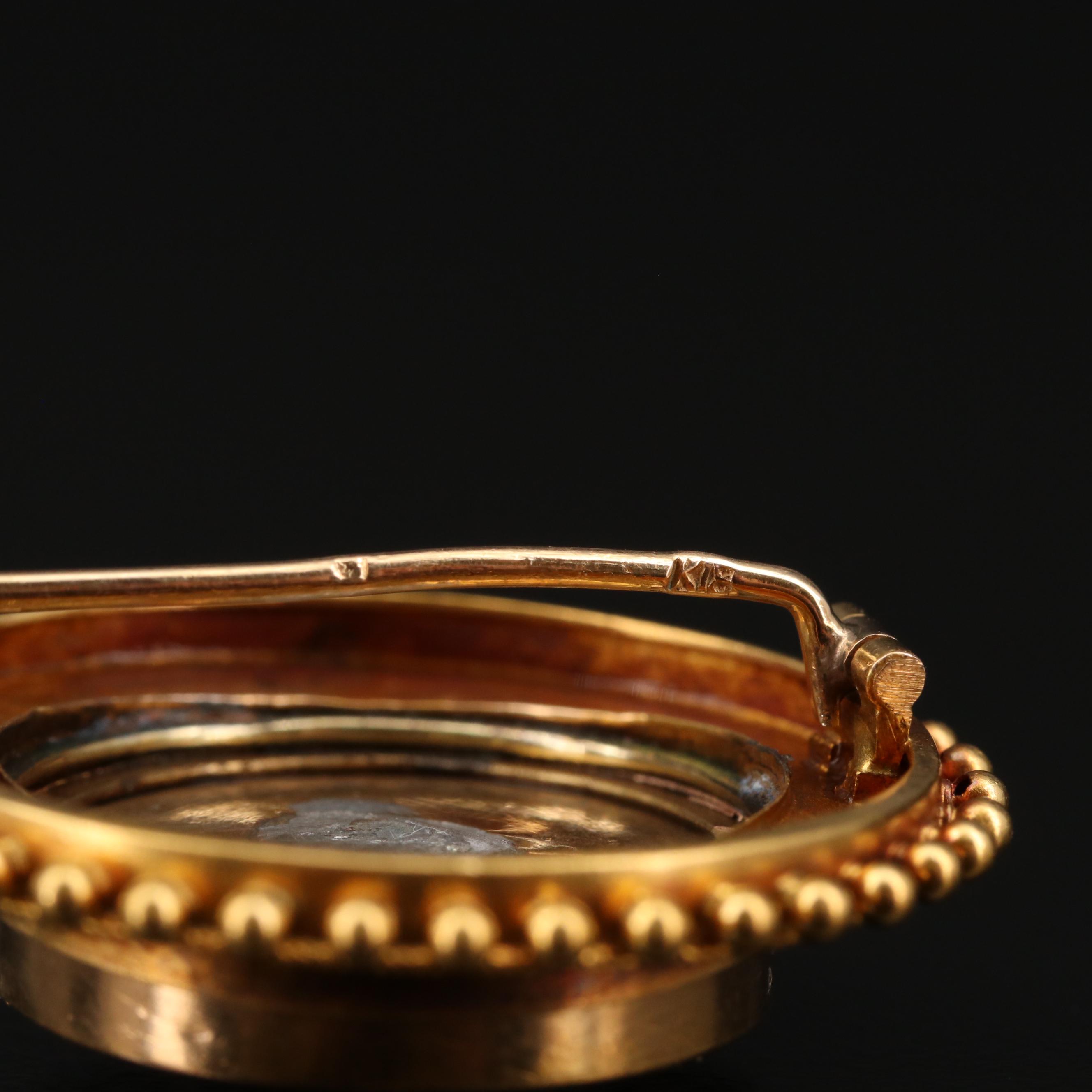 Circa 1870 Etruscan Revial 18K Micromosaic Bee Brooch