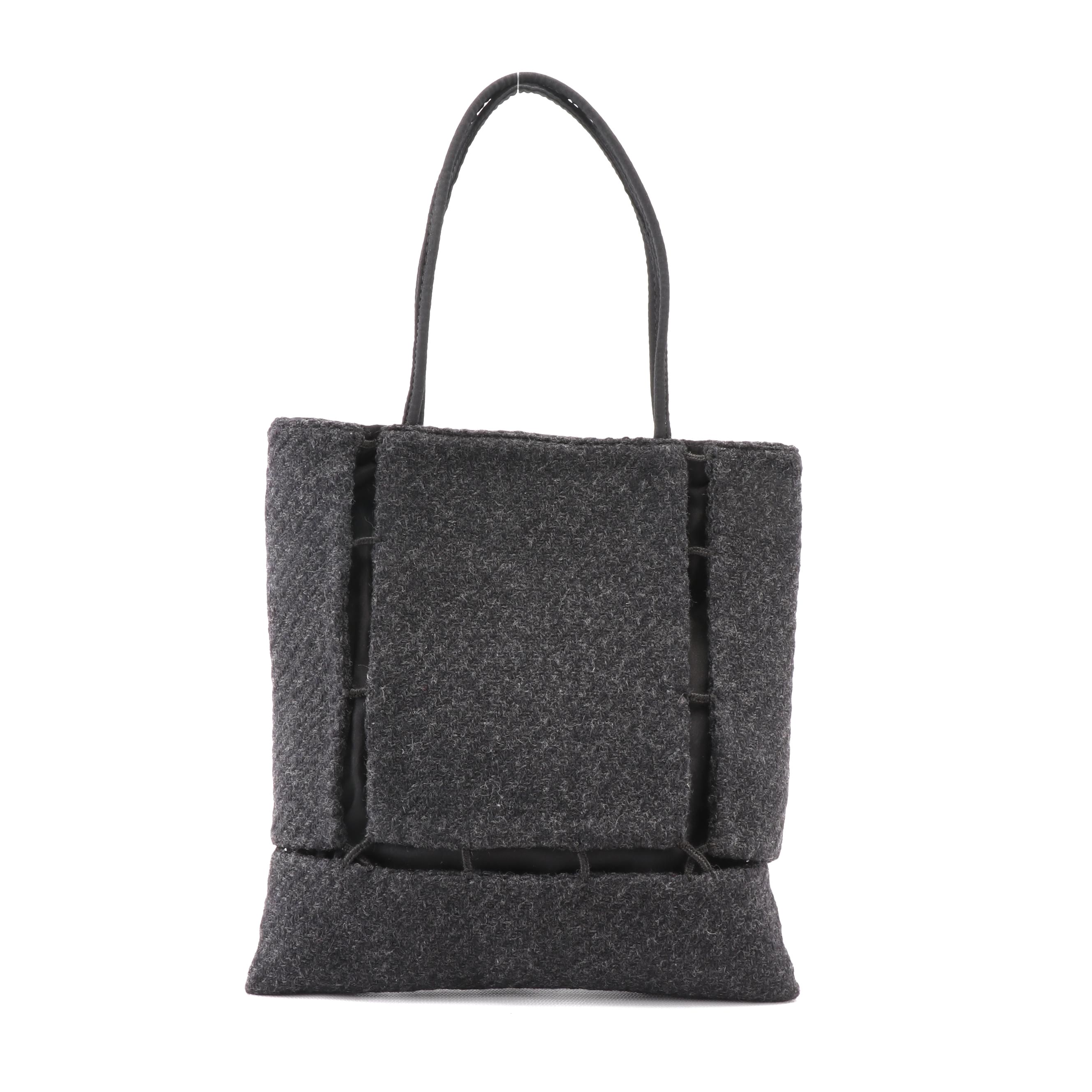 Prada Mini Tote Bag in Dark Grey Shetland Wool with Tessuto Nylon Trim