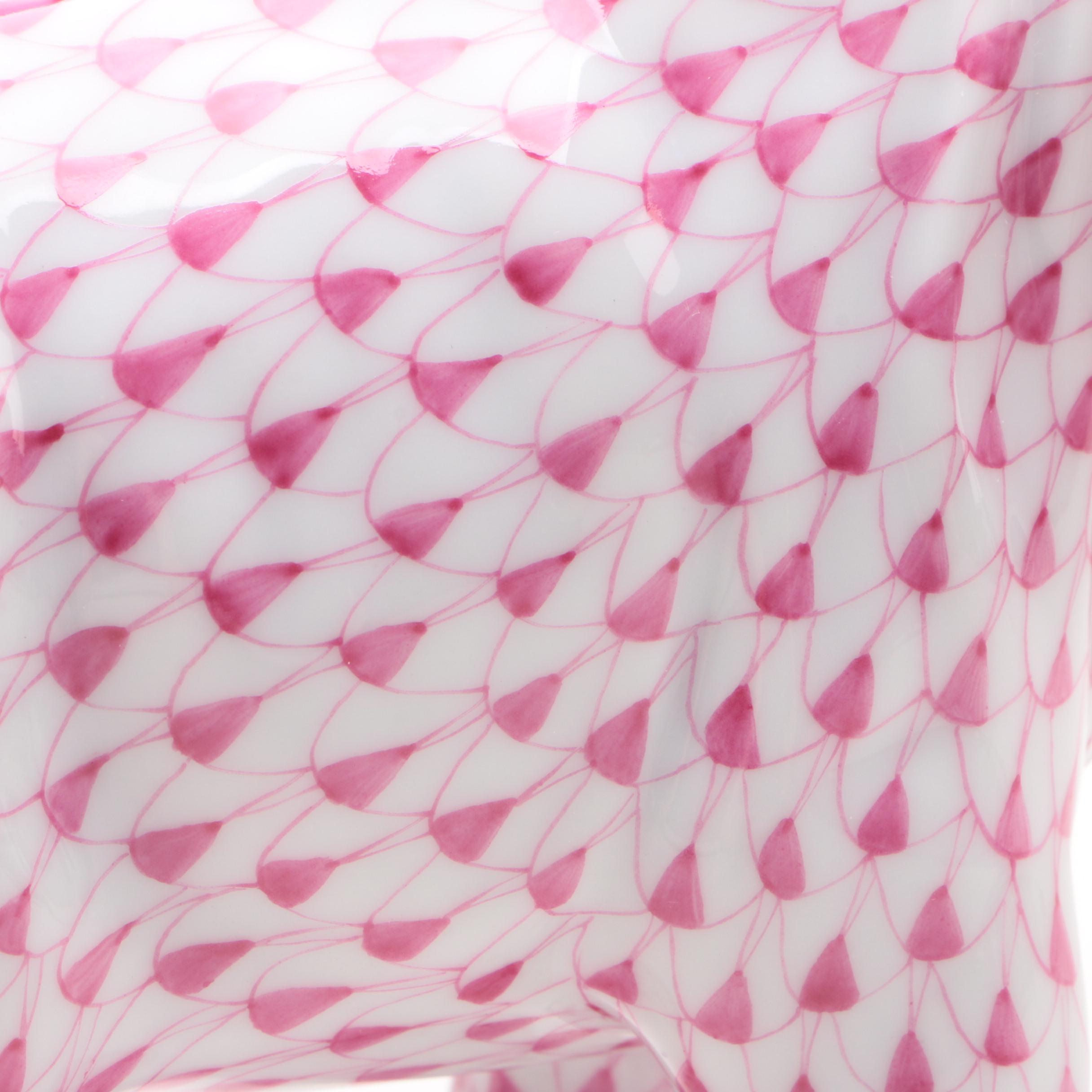 Herend Raspberry Fishnet with Platinum "Elephant Luck" Porcelain Figurine