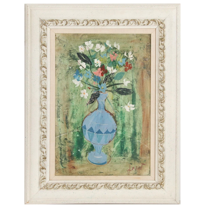Martin Lowitz Gallery Floral Still Life Oil Painting, Mid-20th Century