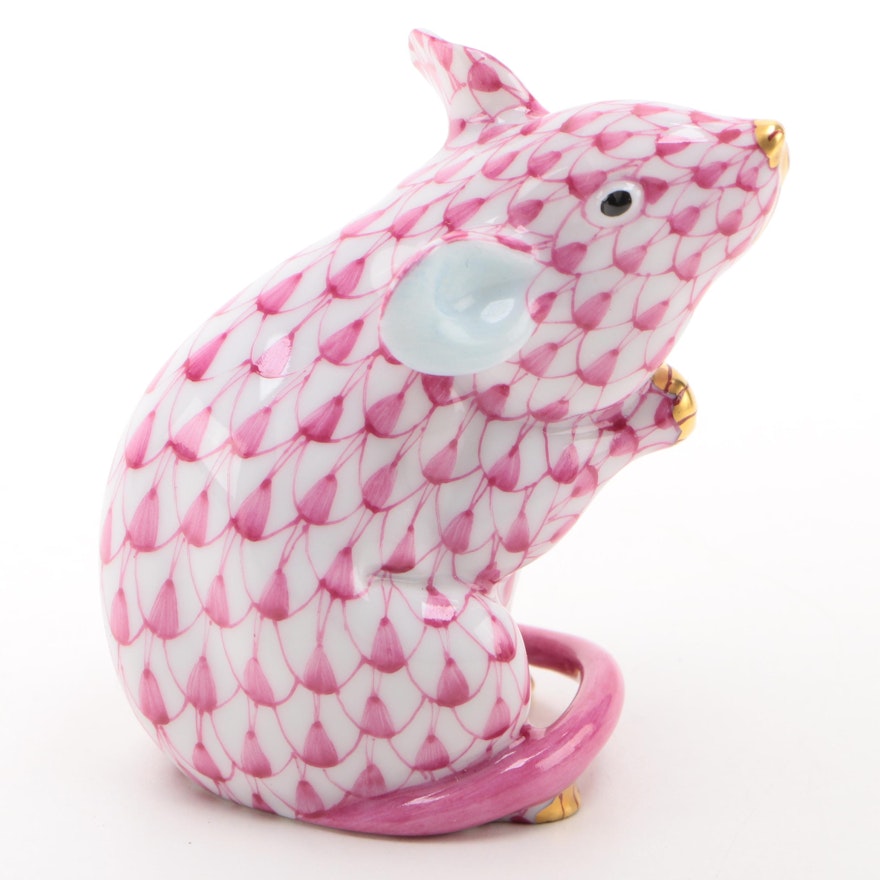 Herend Raspberry Fishnet with Gold "Mouse" Porcelain Figurine, January 2003
