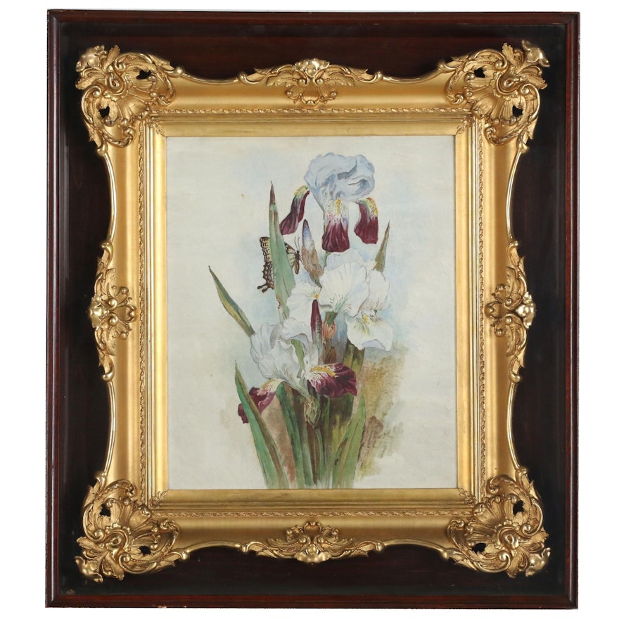 Orchid Still Life Oil Painting, Early-Mid 20th Century