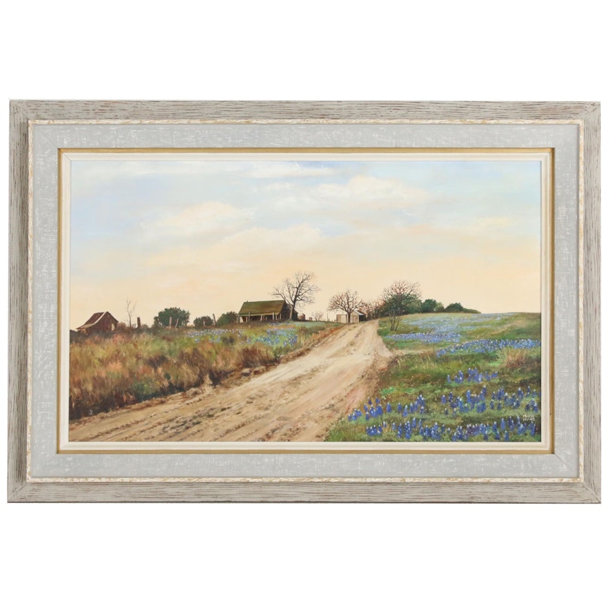 Macie Hyatt Country Landscape Oil Painting, Mid 20th Century