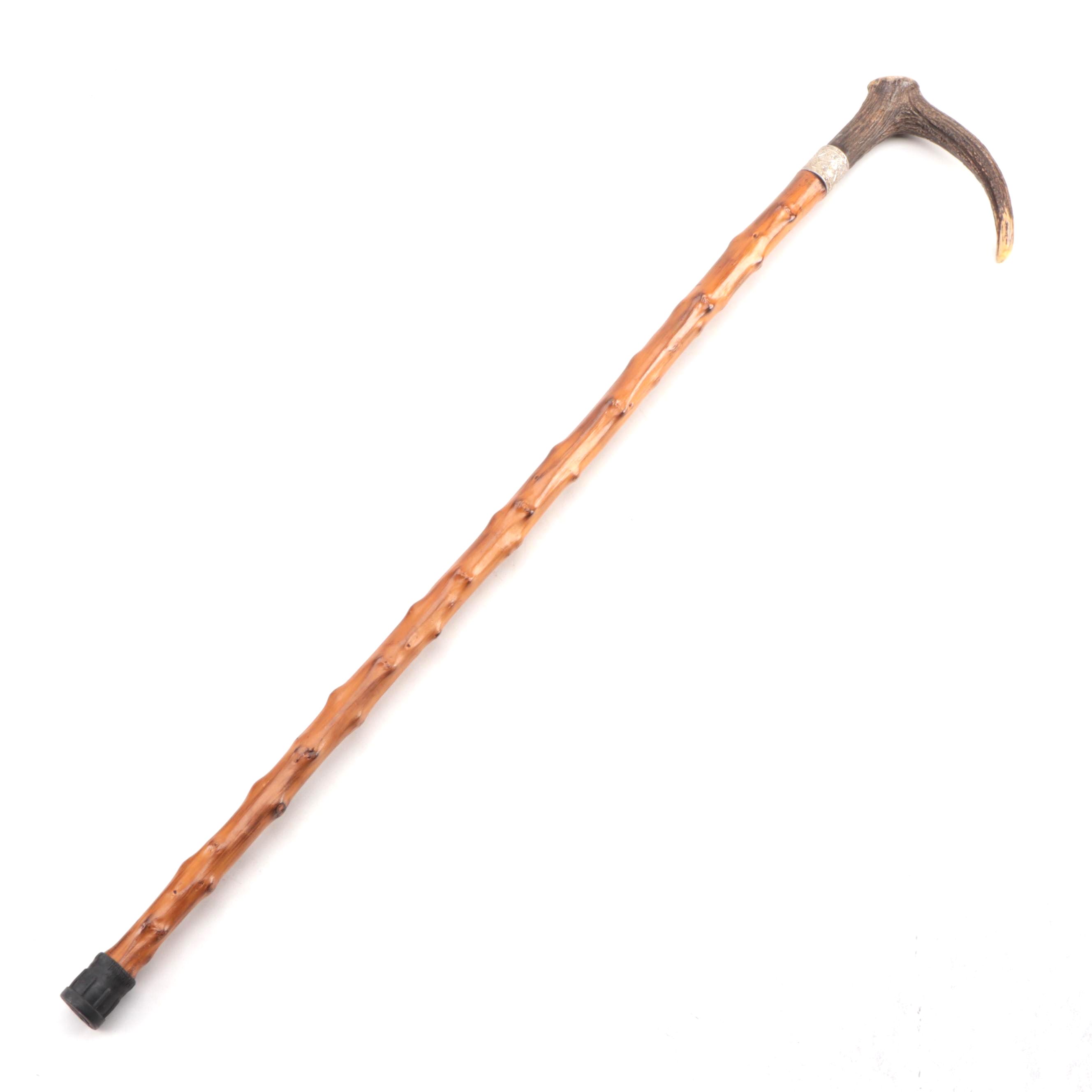 Thorn Wood Gentleman's Walking Stick with Stag Antler Handle, Early 20th C.