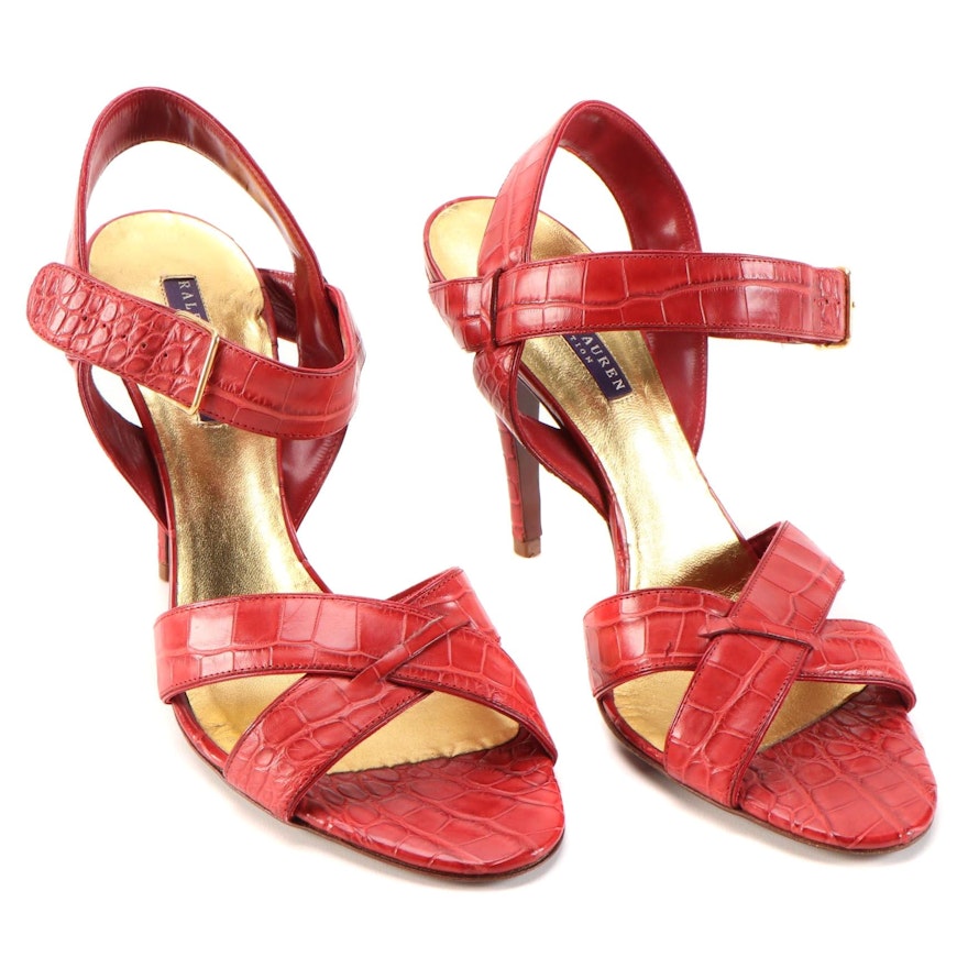 Ralph Lauren Purple Collection Red Alligator High-Heeled Sandals