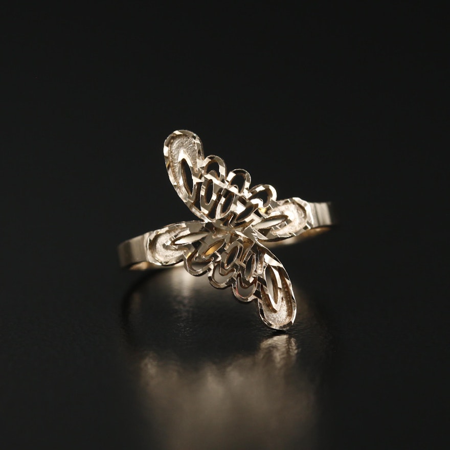 10K Diamond Cut Edging Openwork Bypass Ring