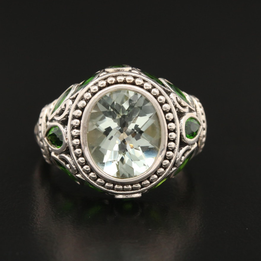 Sterling Silver Prasiolite and Diopside Ring