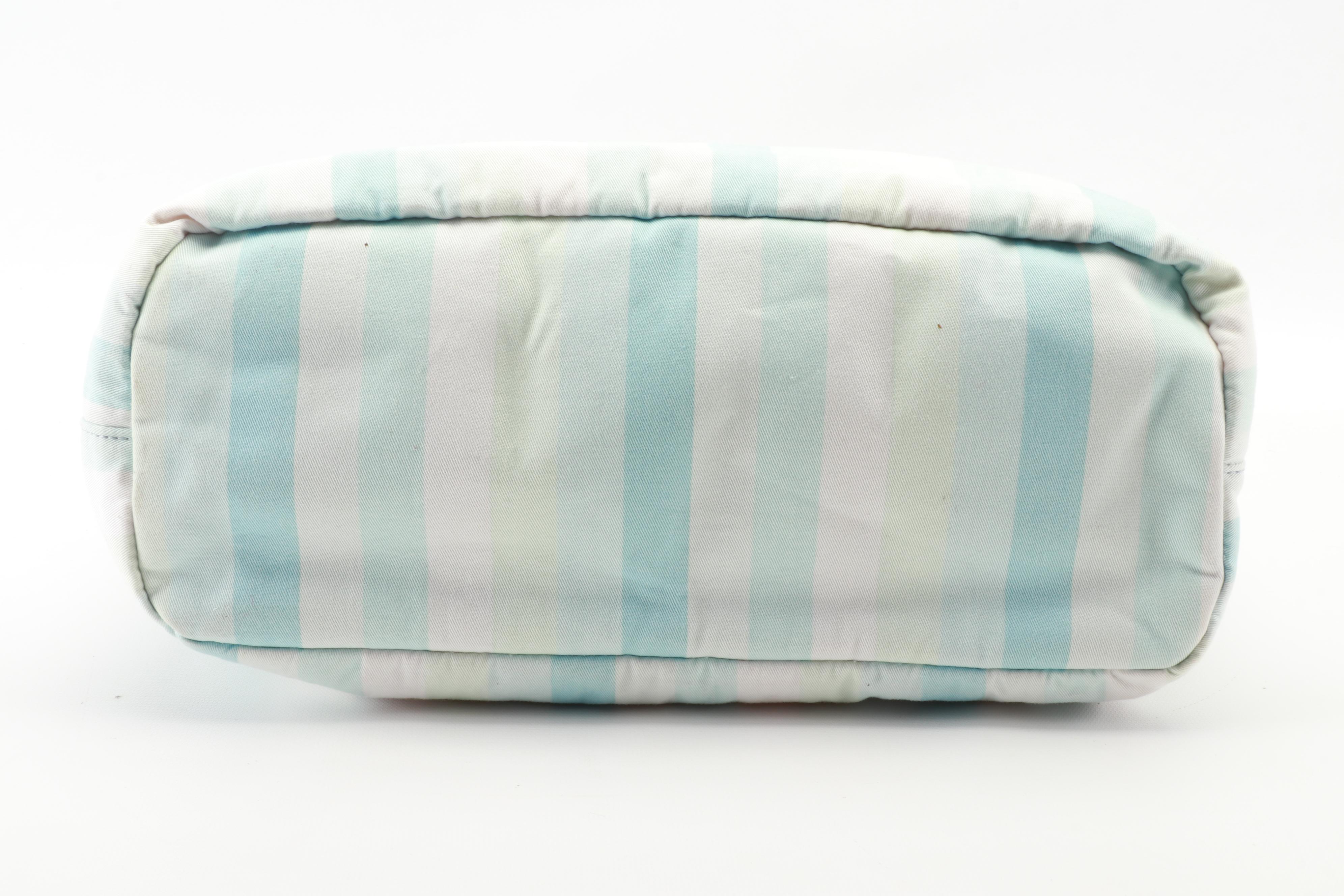 Prada Stripe Printed Cotton and Saffiano Leather Two-Way Tote Bag