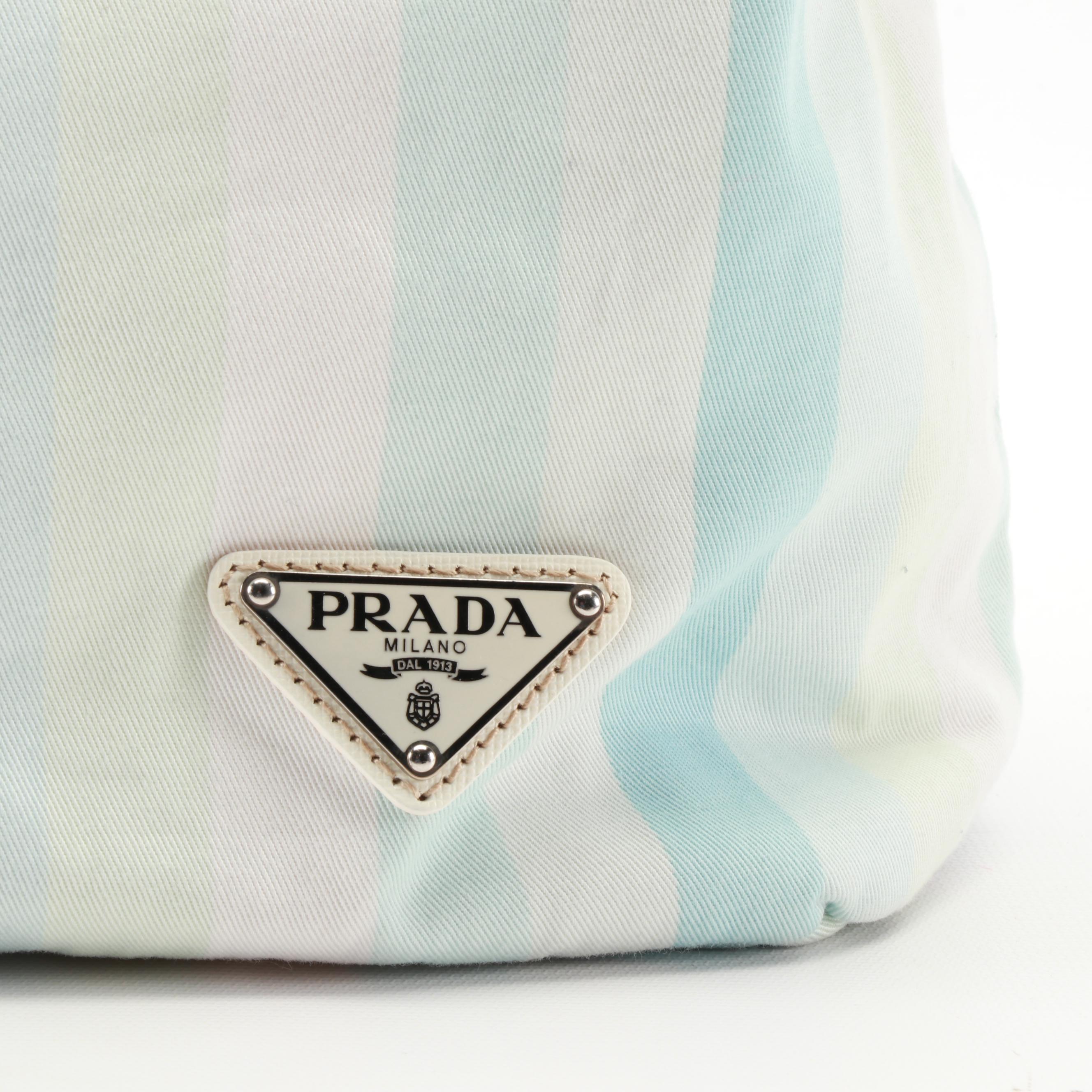 Prada Stripe Printed Cotton and Saffiano Leather Two-Way Tote Bag