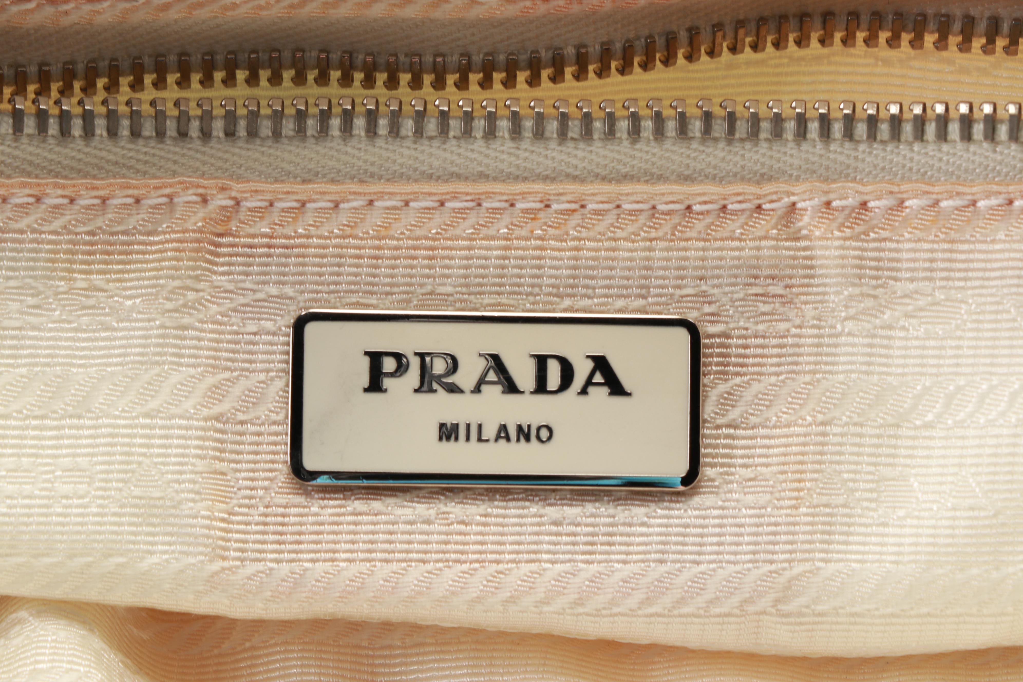 Prada Stripe Printed Cotton and Saffiano Leather Two-Way Tote Bag