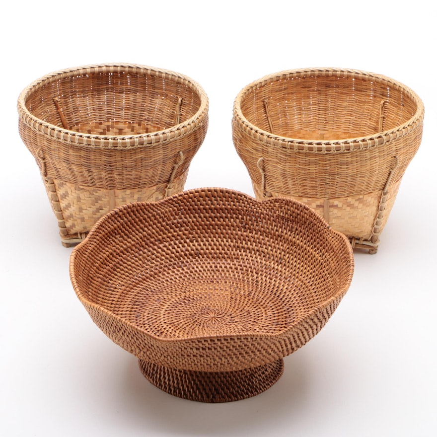 Handwoven Wicker Baskets and Centerpiece Bowl