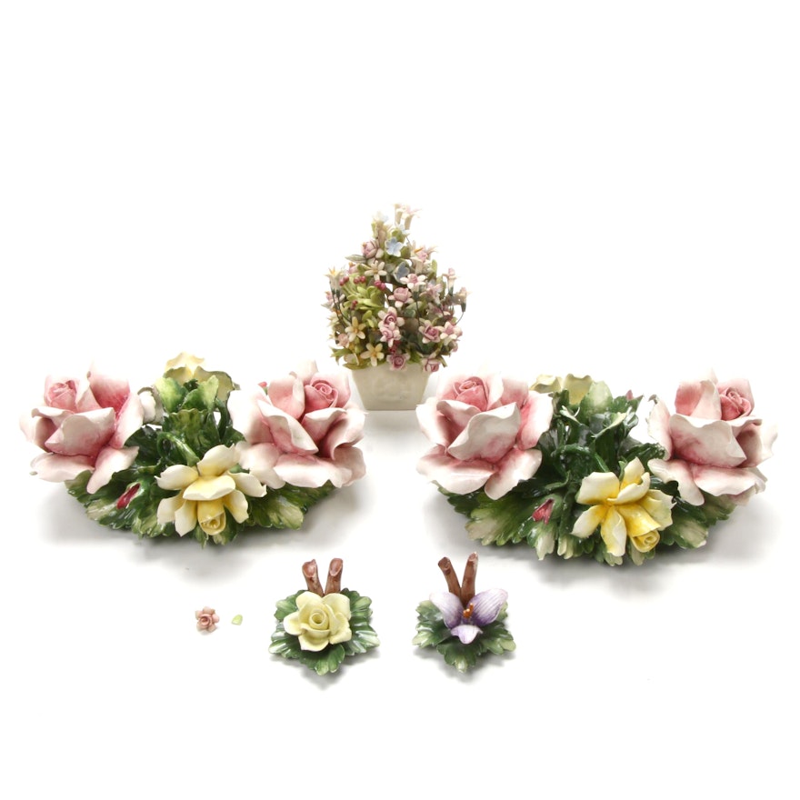 Capodimonte Porcelain Flower Candle Holders and Figurines