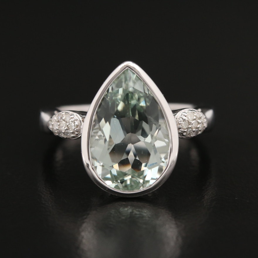 Sterling Silver Prasiolite and Diamond Ring