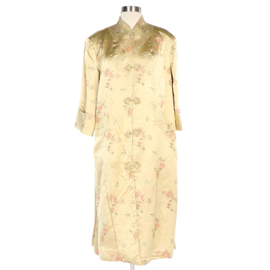 Chinese Peony Jacquard Woven Silk Evening Coat, Vintage