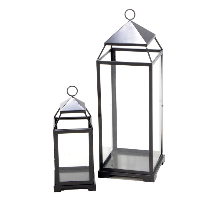 Pottery Barn Malta Glass and Metal Lanterns with Bronze Finish