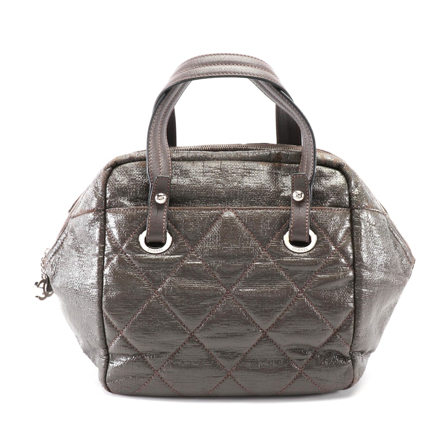 Chanel Biarritz Line Small Tote in Quilted Coated Canvas with Goatskin Handles