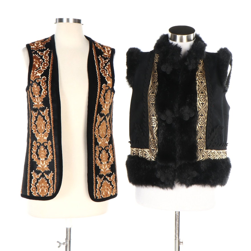 Victor Costa and Robert Allan Faux Fur and Tapestry Vests