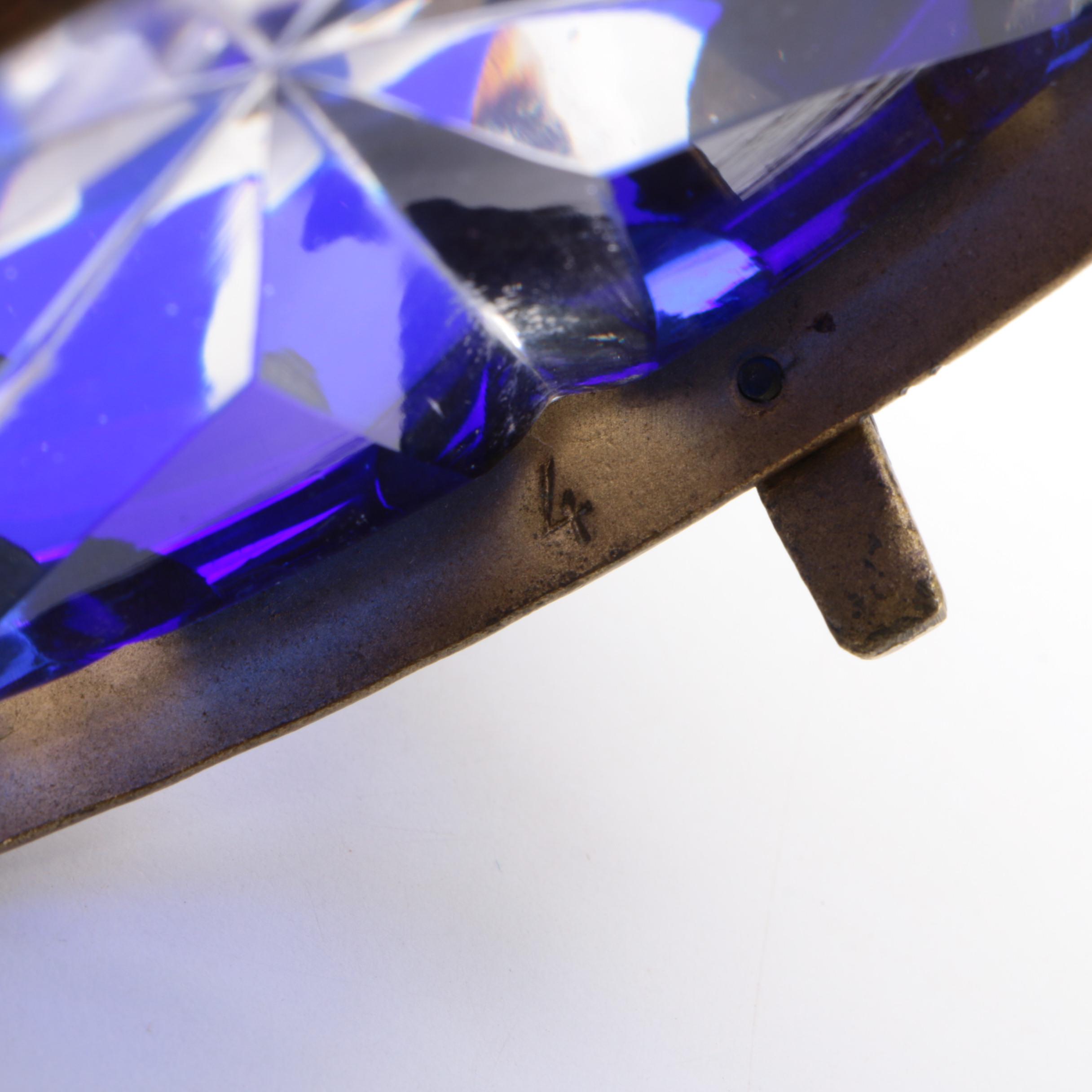 Gilt Ormolu Mounted Cobalt Cut to Clear Glass Ashtray