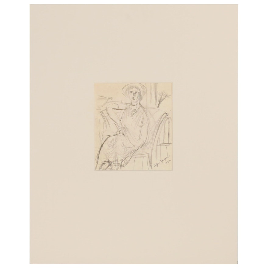 Edgar Yaegar Figural Graphite Drawing, 1927