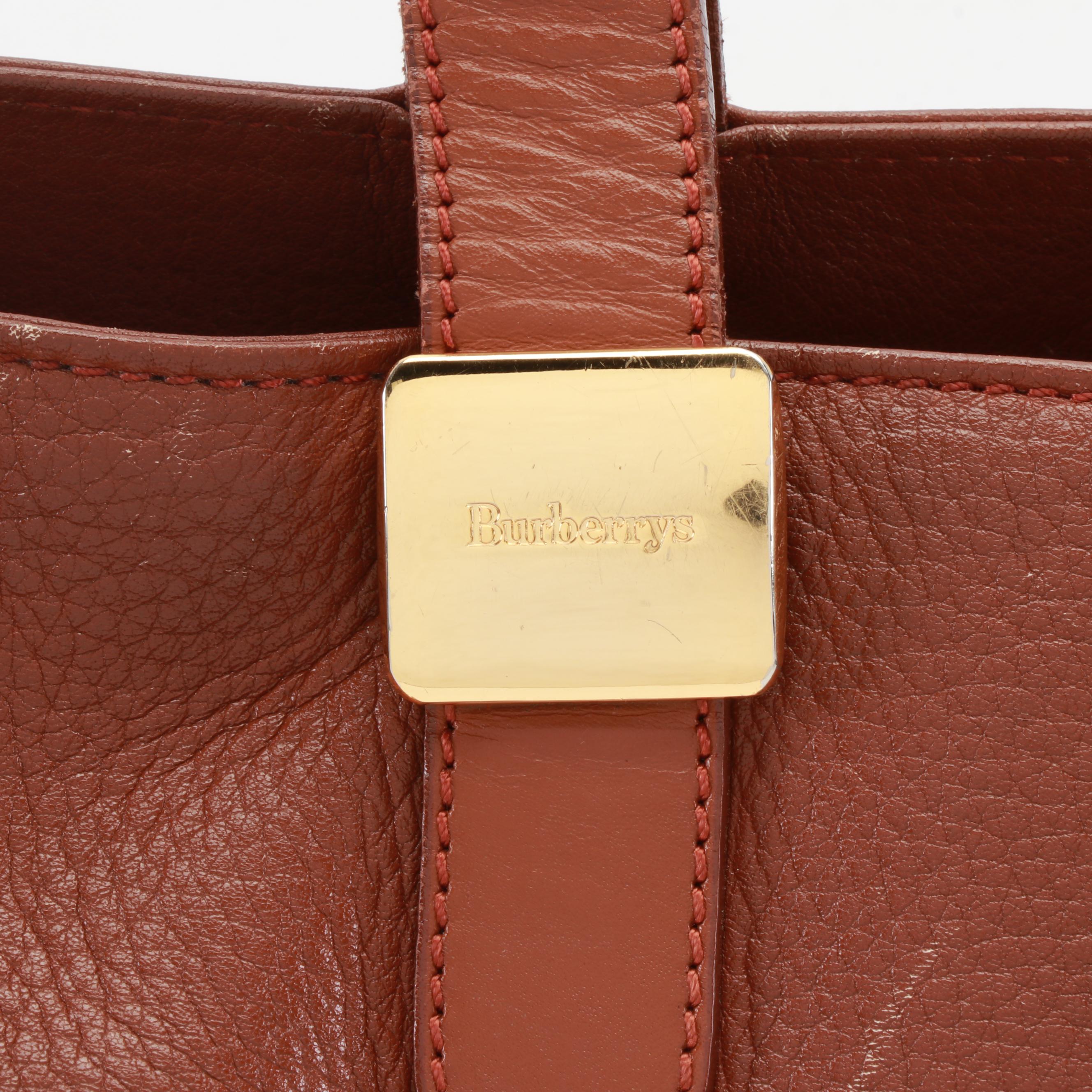 Burberrys Tote Bag in Grained Leather with "Haymarket Check" Lining